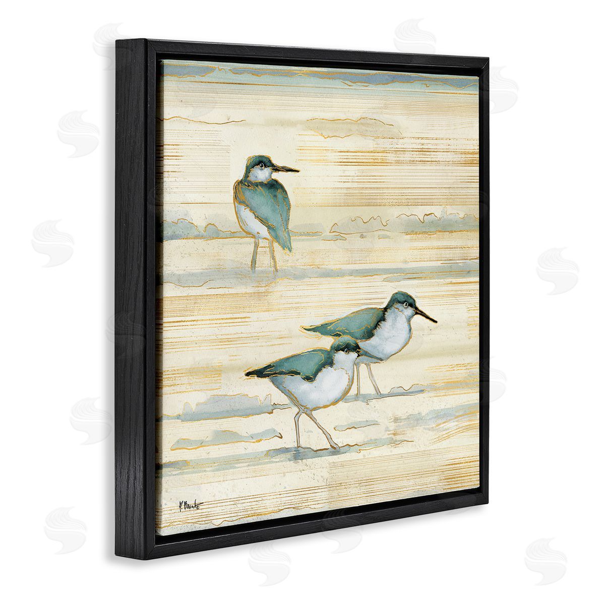 Paul Brent Oceanside Sandpipers Beach Birds Black Floating Frame Canvas Wall Art Print