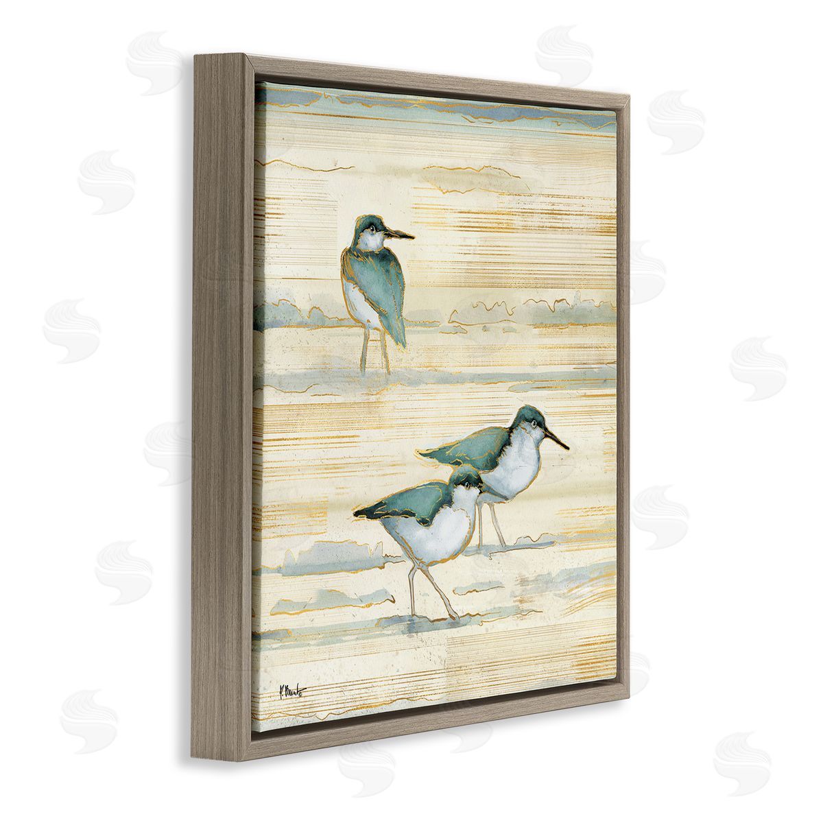 Paul Brent Oceanside Sandpipers Beach Birds Brown Floating Frame Canvas Wall Art Print