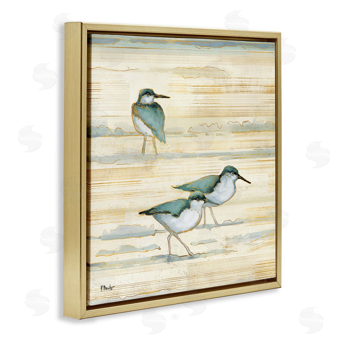 Paul Brent Oceanside Sandpipers Beach Birds Gold Floating Frame Canvas Wall Art Print