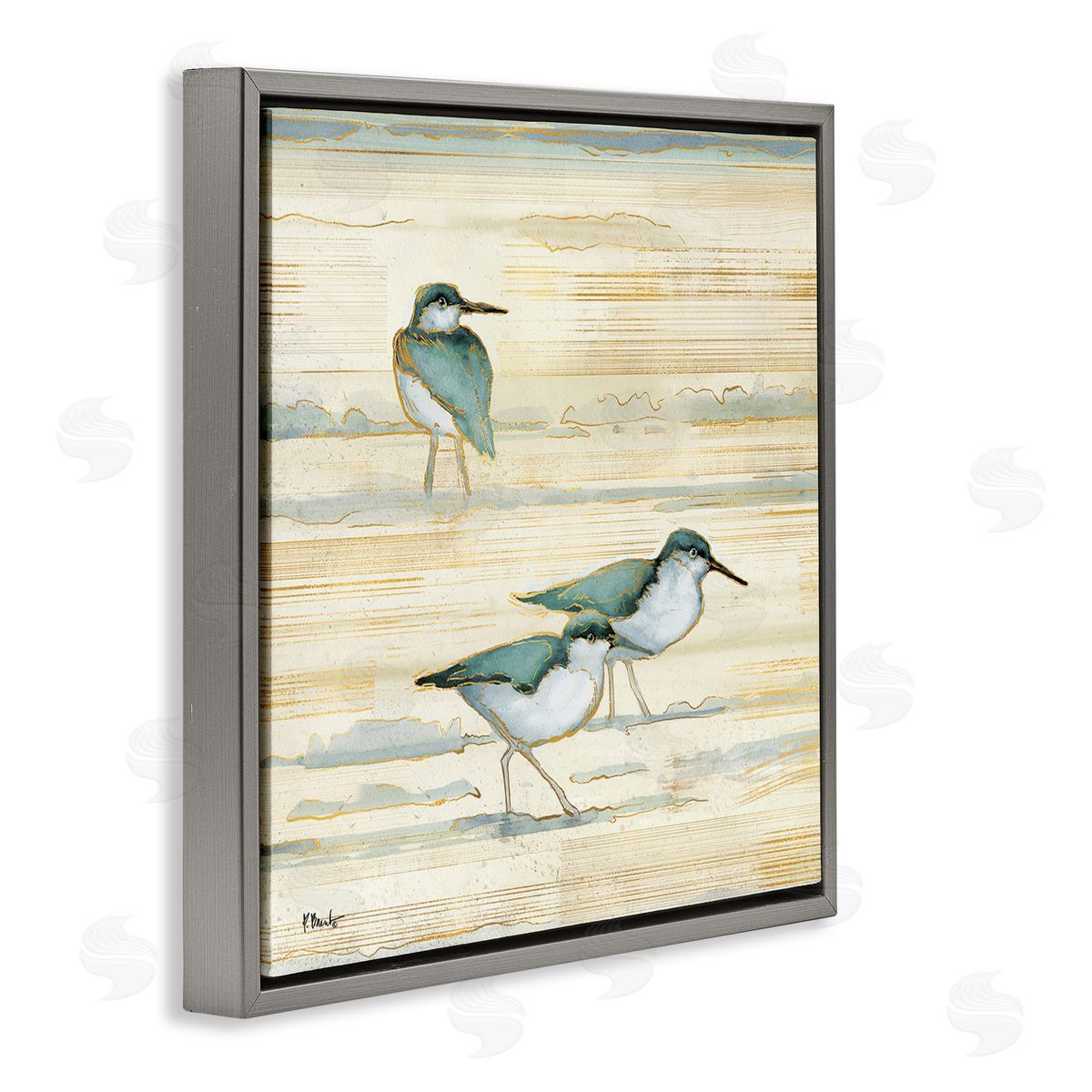 Paul Brent Oceanside Sandpipers Beach Birds Gray Floating Frame Canvas Wall Art Print