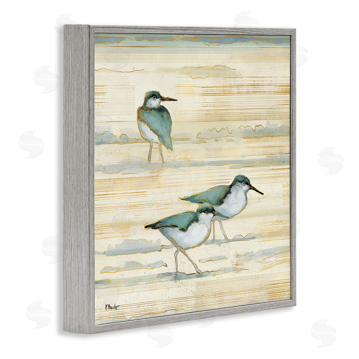 Paul Brent Oceanside Sandpipers Beach Birds Gray Framed Glicee Wall Art Print