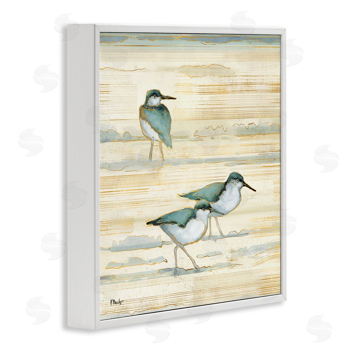 Paul Brent Oceanside Sandpipers Beach Birds White Framed Glicee Wall Art Print