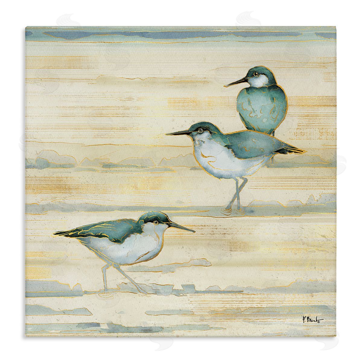 Paul Brent Oceanside Sandpipers Summer Coast Stretched Canvas Wall Art Print