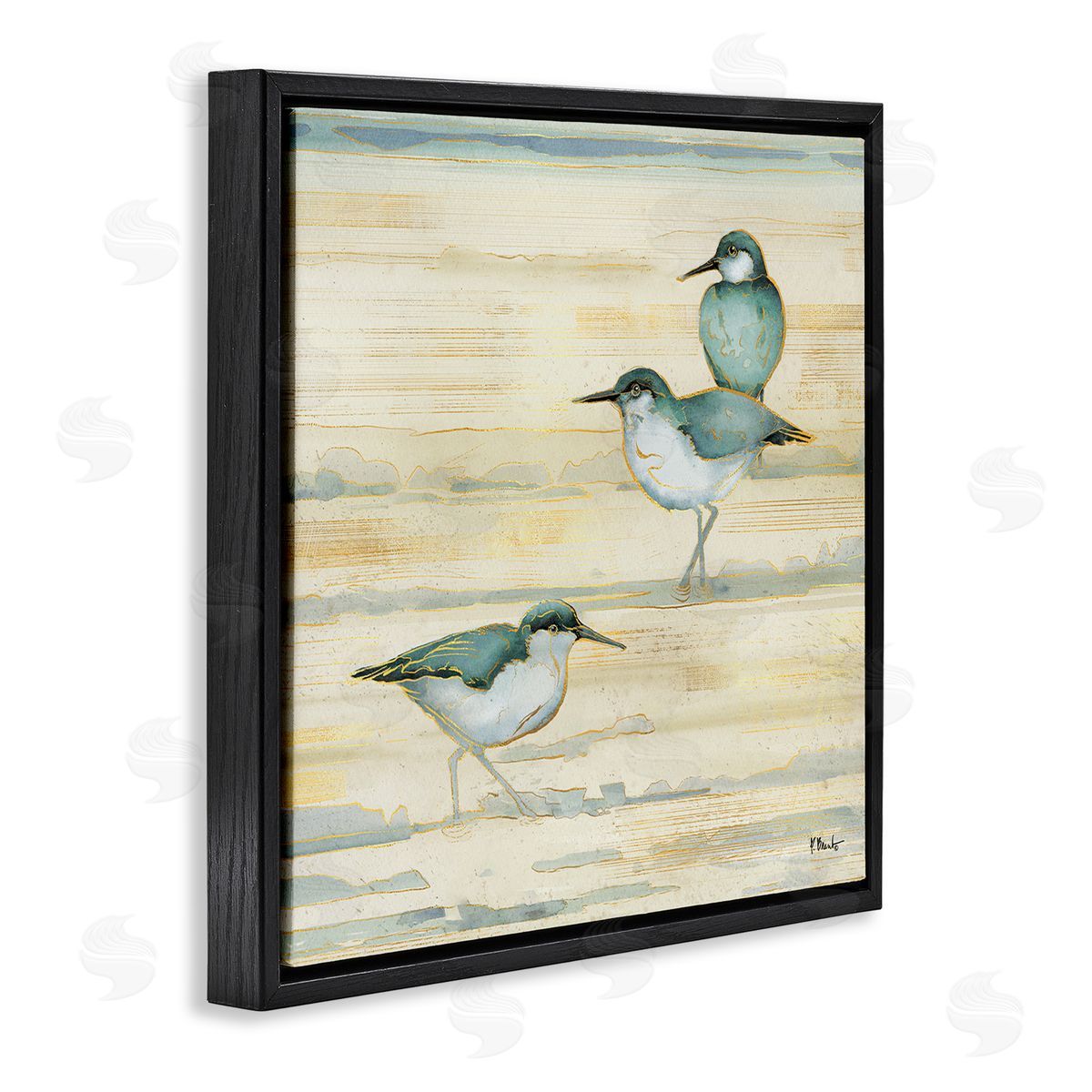 Paul Brent Oceanside Sandpipers Summer Coast Black Floating Frame Canvas Wall Art Print