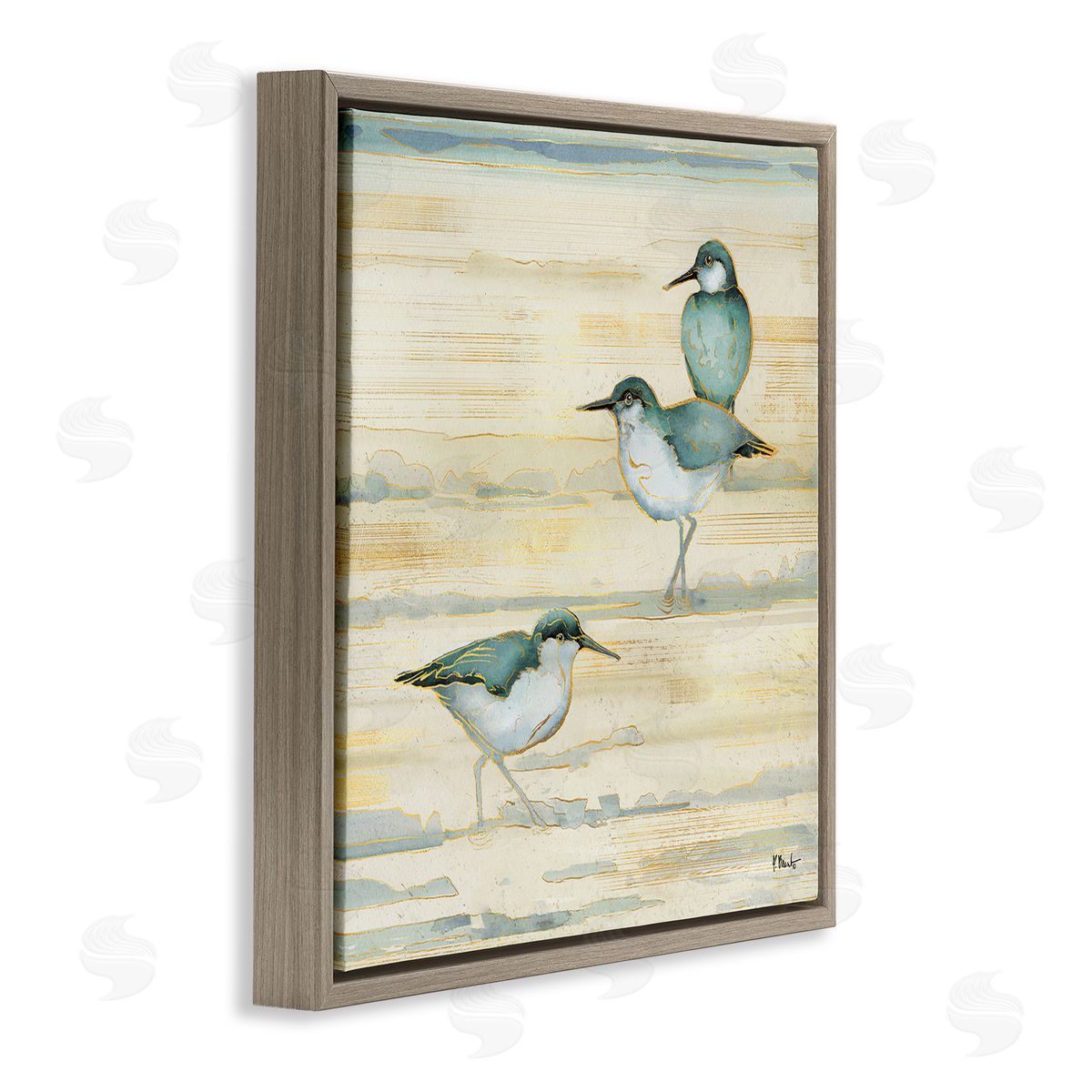 Paul Brent Oceanside Sandpipers Summer Coast Brown Floating Frame Canvas Wall Art Print