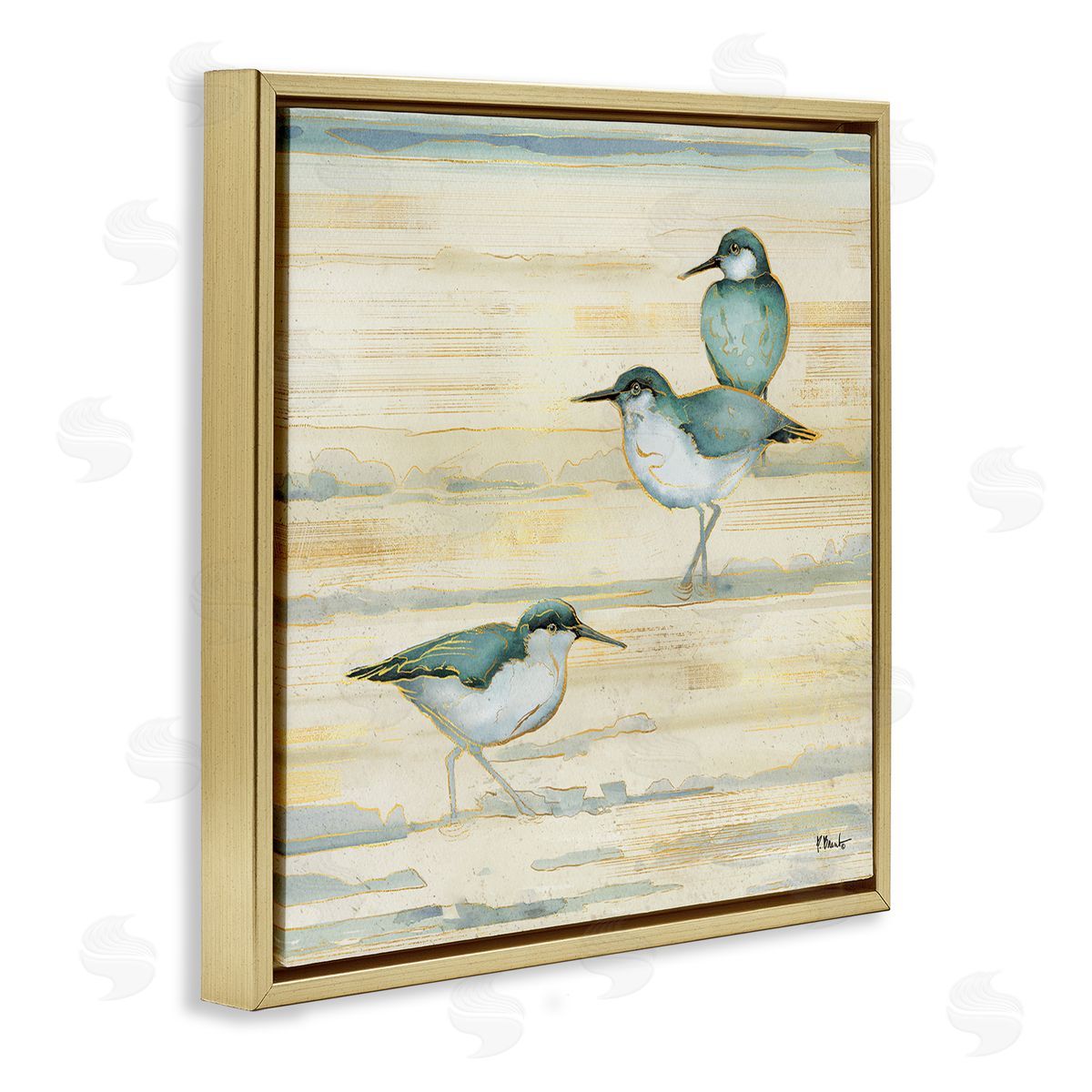 Paul Brent Oceanside Sandpipers Summer Coast Gold Floating Frame Canvas Wall Art Print