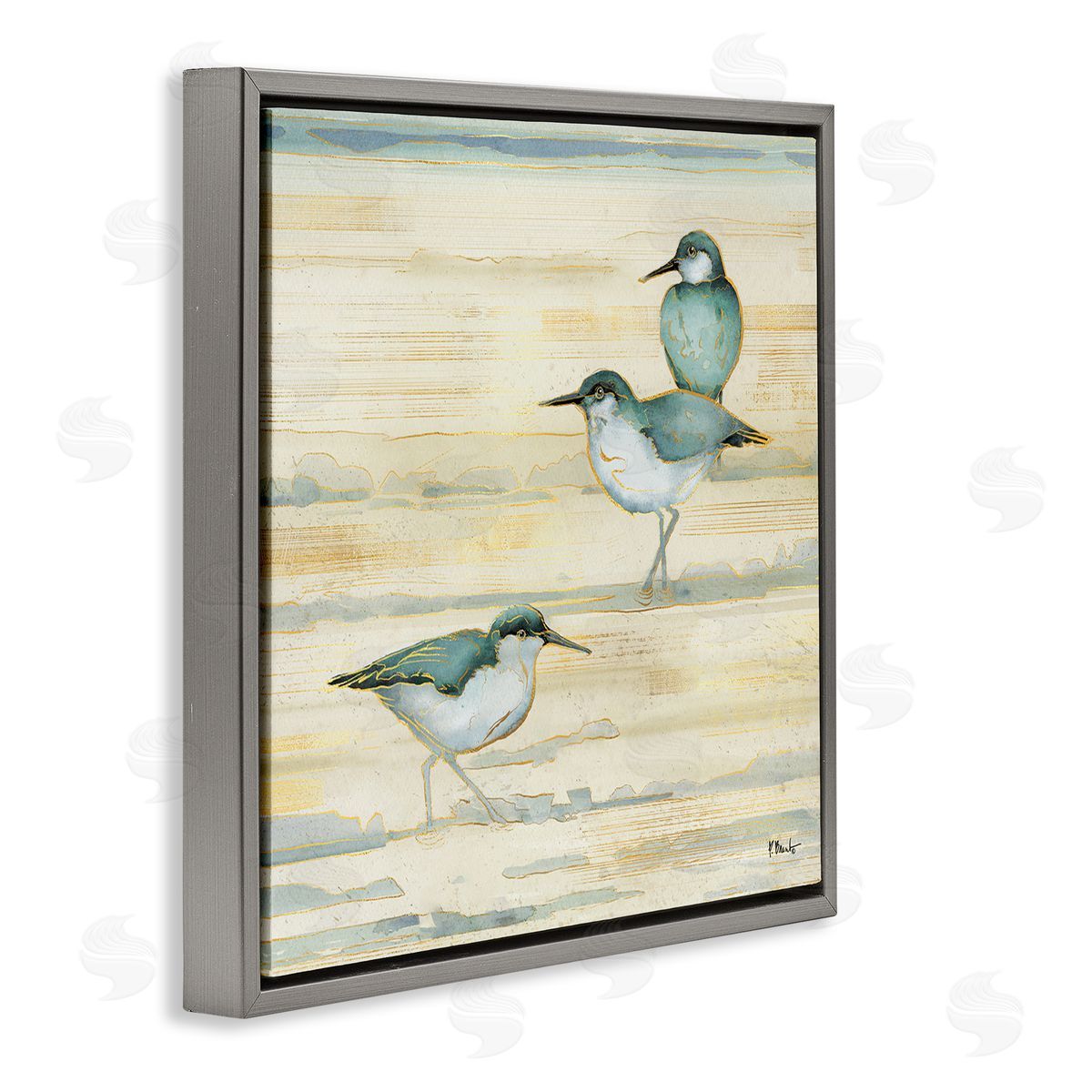 Paul Brent Oceanside Sandpipers Summer Coast Gray Floating Frame Canvas Wall Art Print