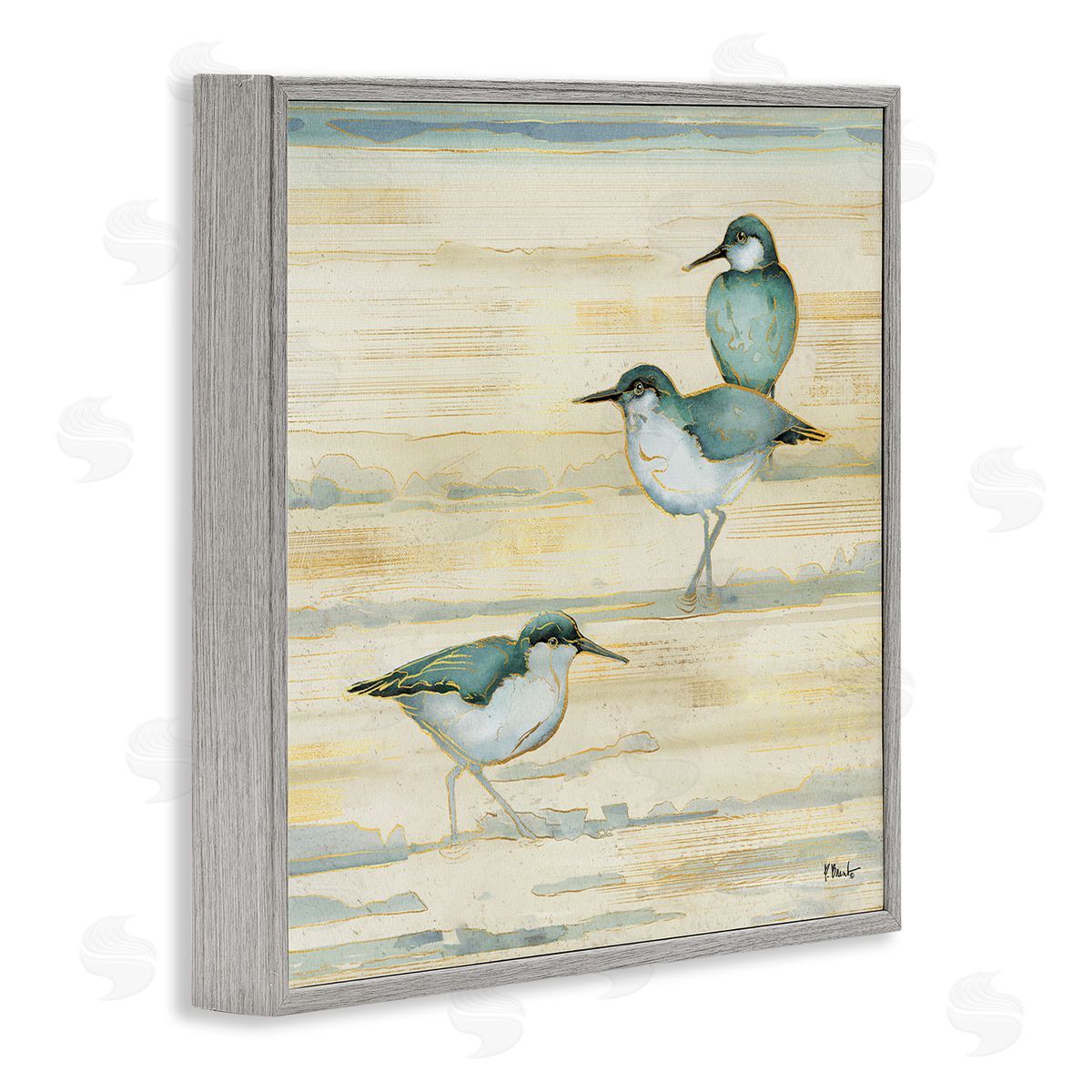 Paul Brent Oceanside Sandpipers Summer Coast Gray Framed Glicee Wall Art Print