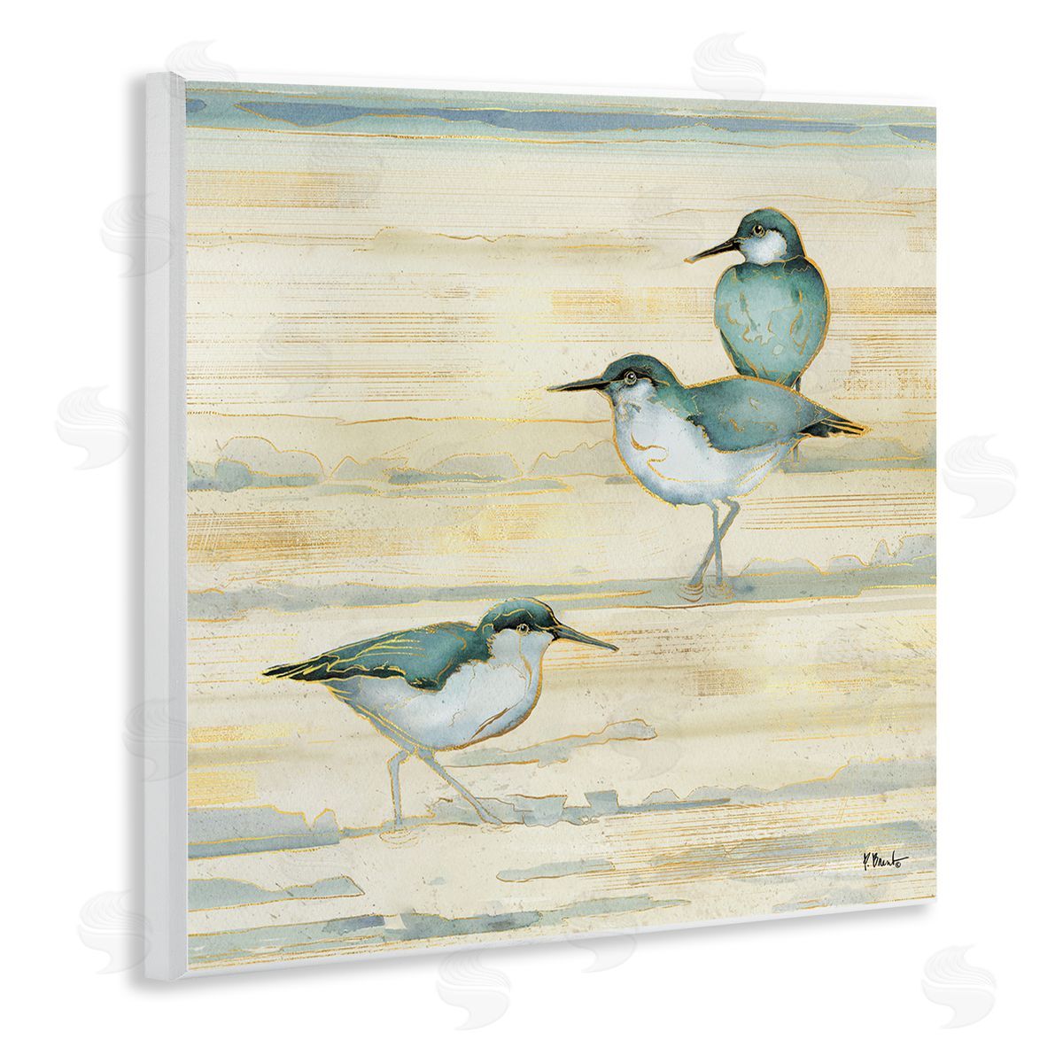Paul Brent Oceanside Sandpipers Summer Coast Wooden Wall Plaque Art Print