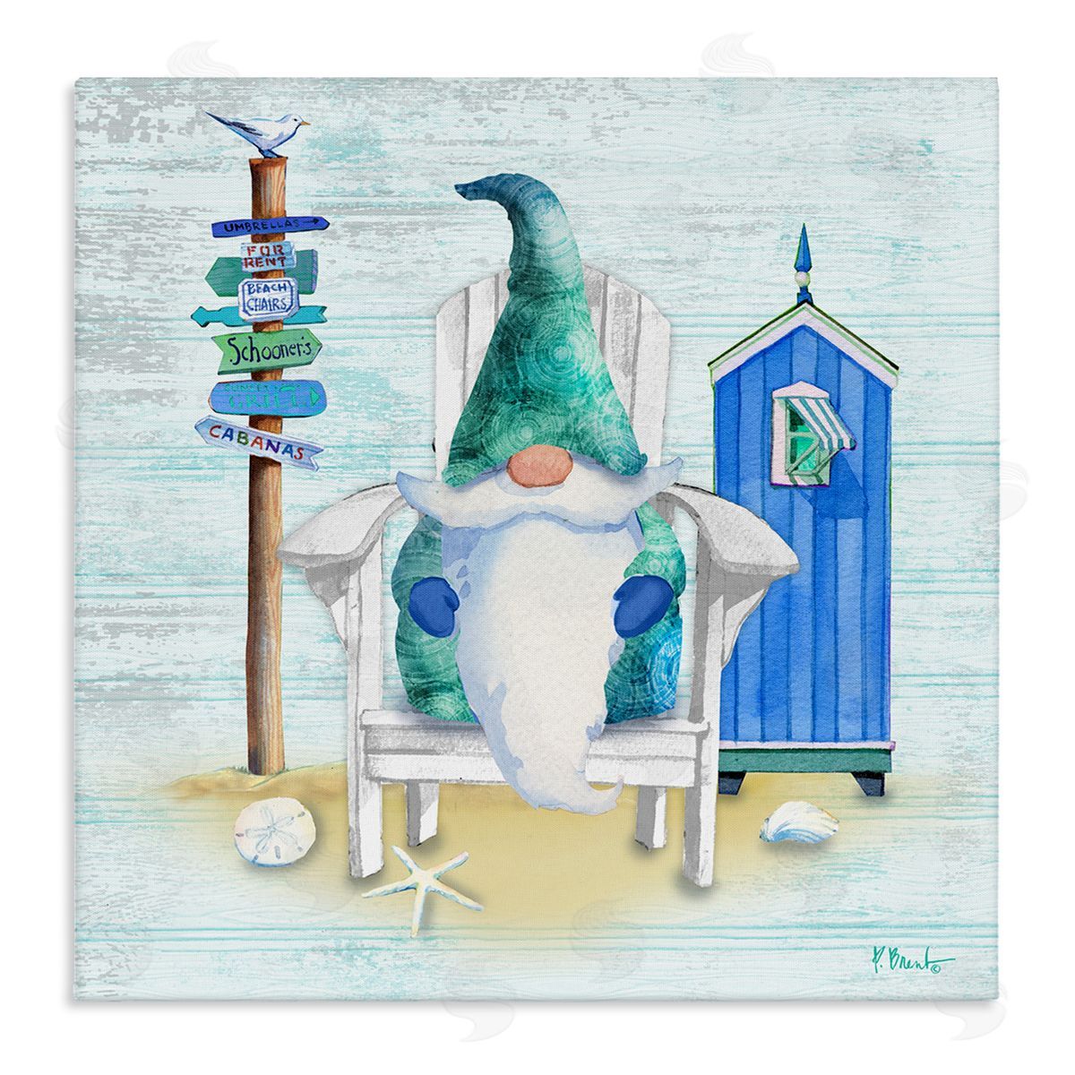Paul Brent Coastal Gnome Beach Life Relaxing Stretched Canvas Wall Art Print