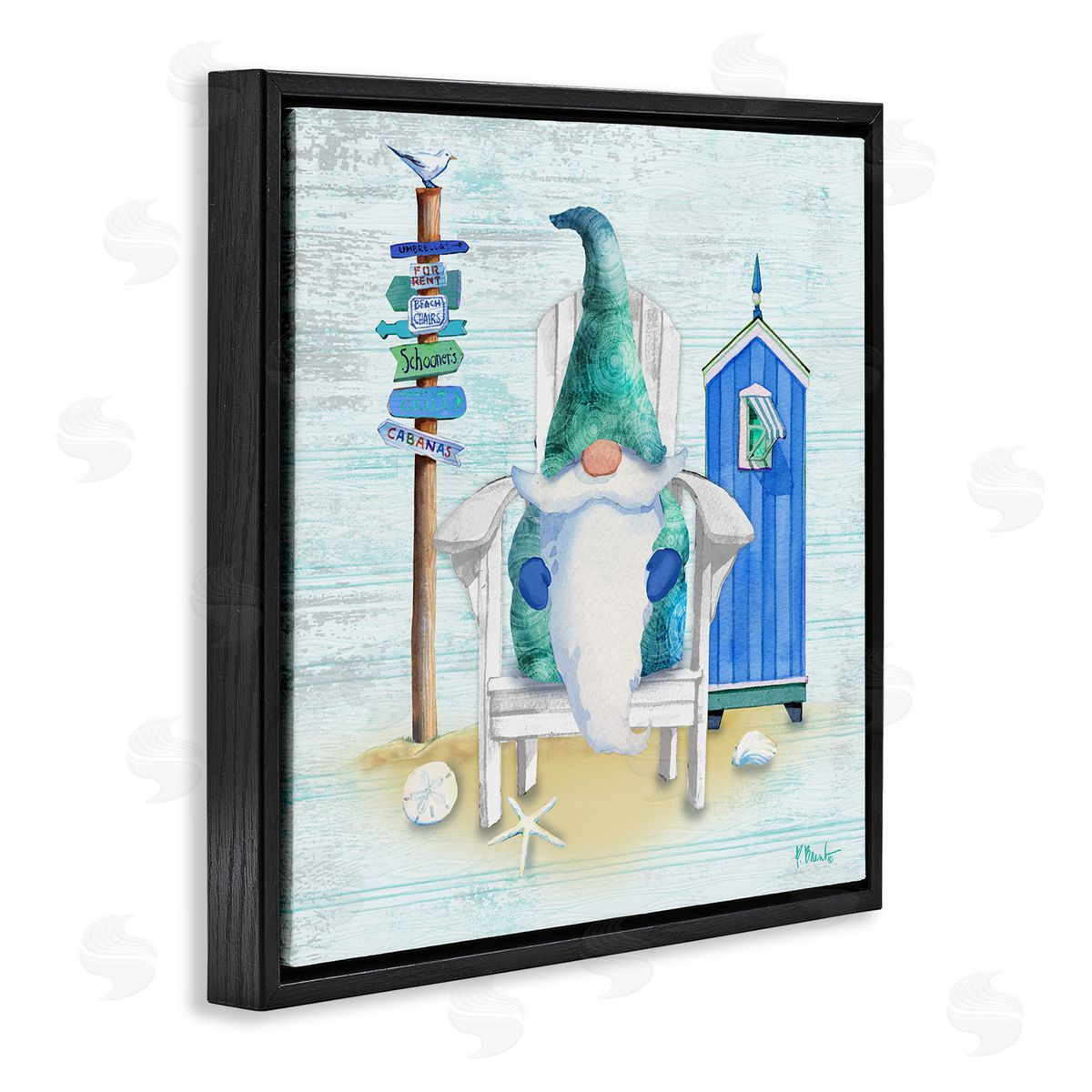 Paul Brent Coastal Gnome Beach Life Relaxing Black Floating Frame Canvas Wall Art Print