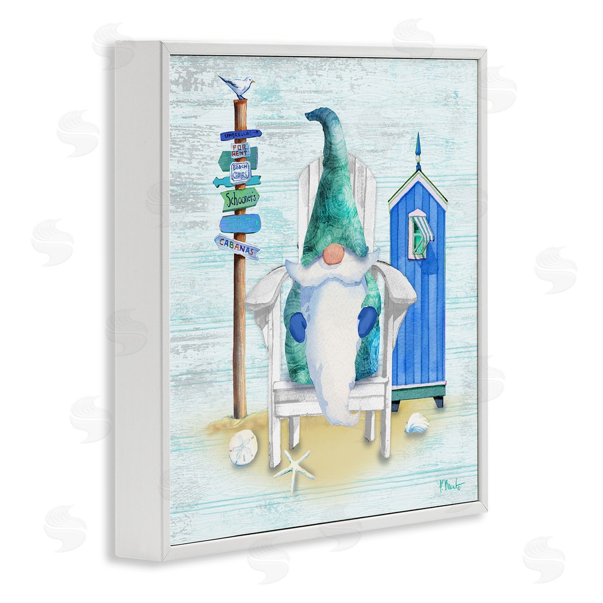 Paul Brent Coastal Gnome Beach Life Relaxing White Framed Glicee Wall Art Print