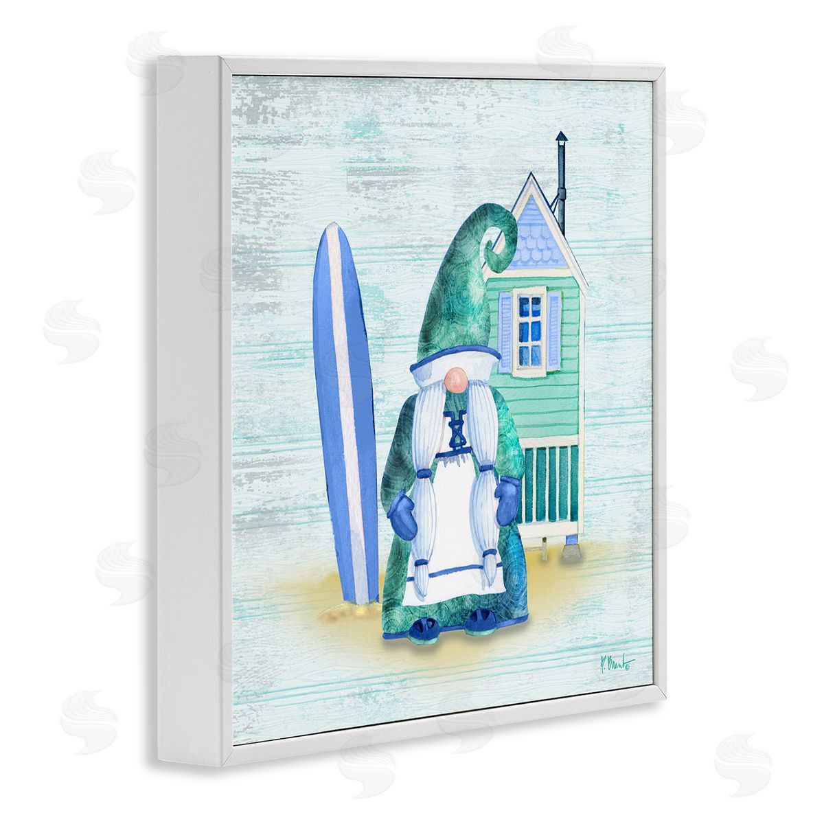 Paul Brent Coastal Gnome Beach Shack Home White Framed Glicee Wall Art Print