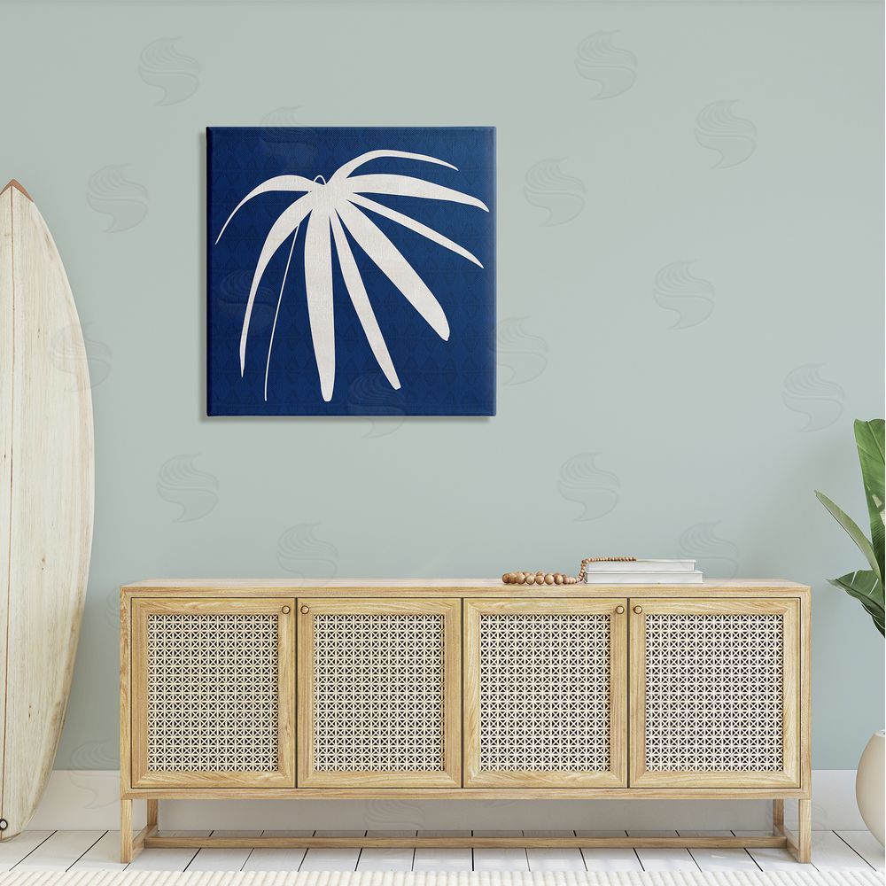 Susan Jill Modern Plant Leaf Blue Palm Canvas Wall Art in Room