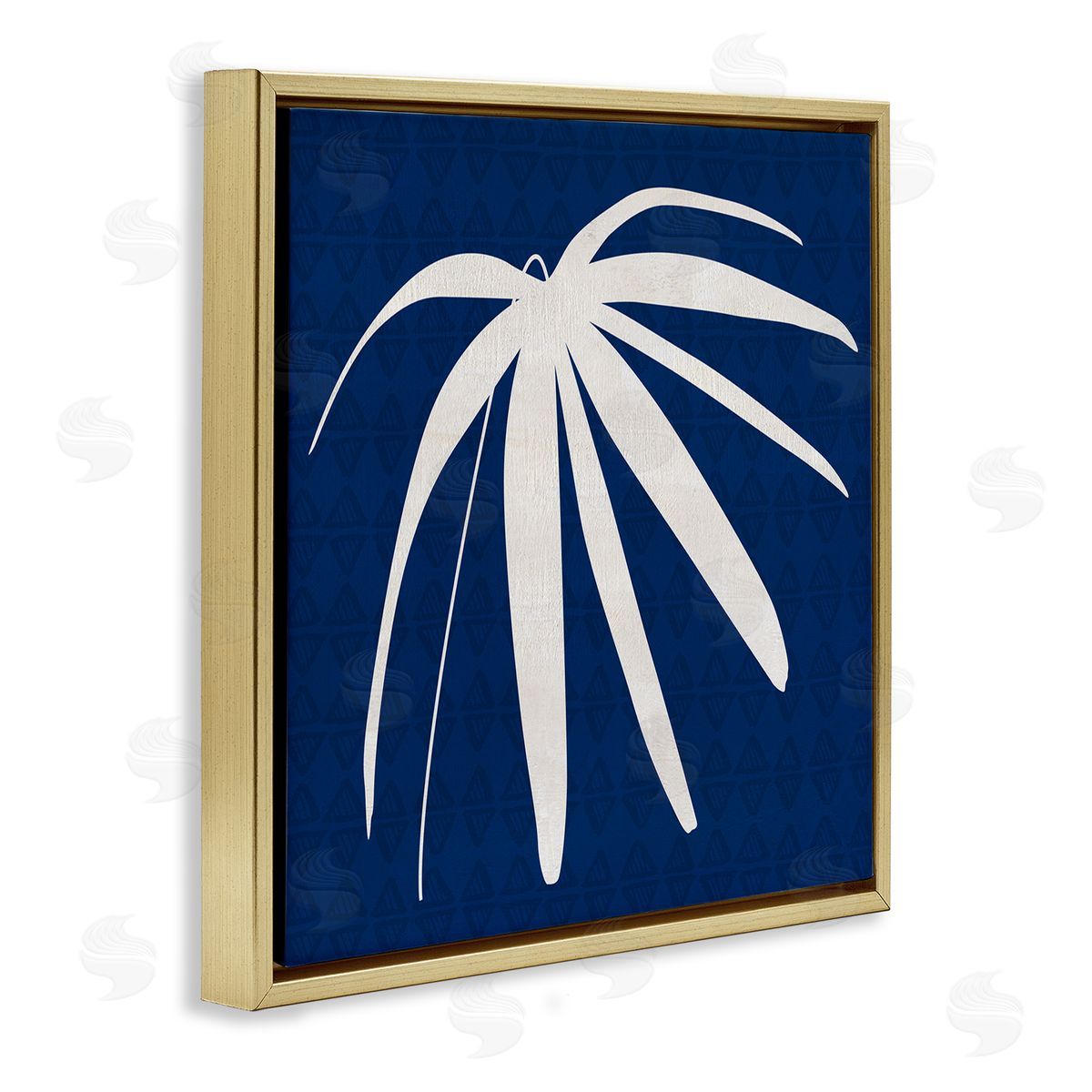 Susan Jill Modern Plant Leaf Blue Palm Gold Floating Frame Canvas Wall Art Print