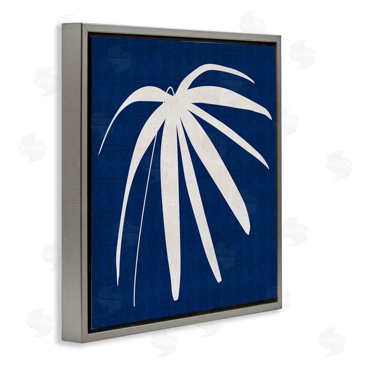 Susan Jill Modern Plant Leaf Blue Palm Gray Floating Frame Canvas Wall Art Print