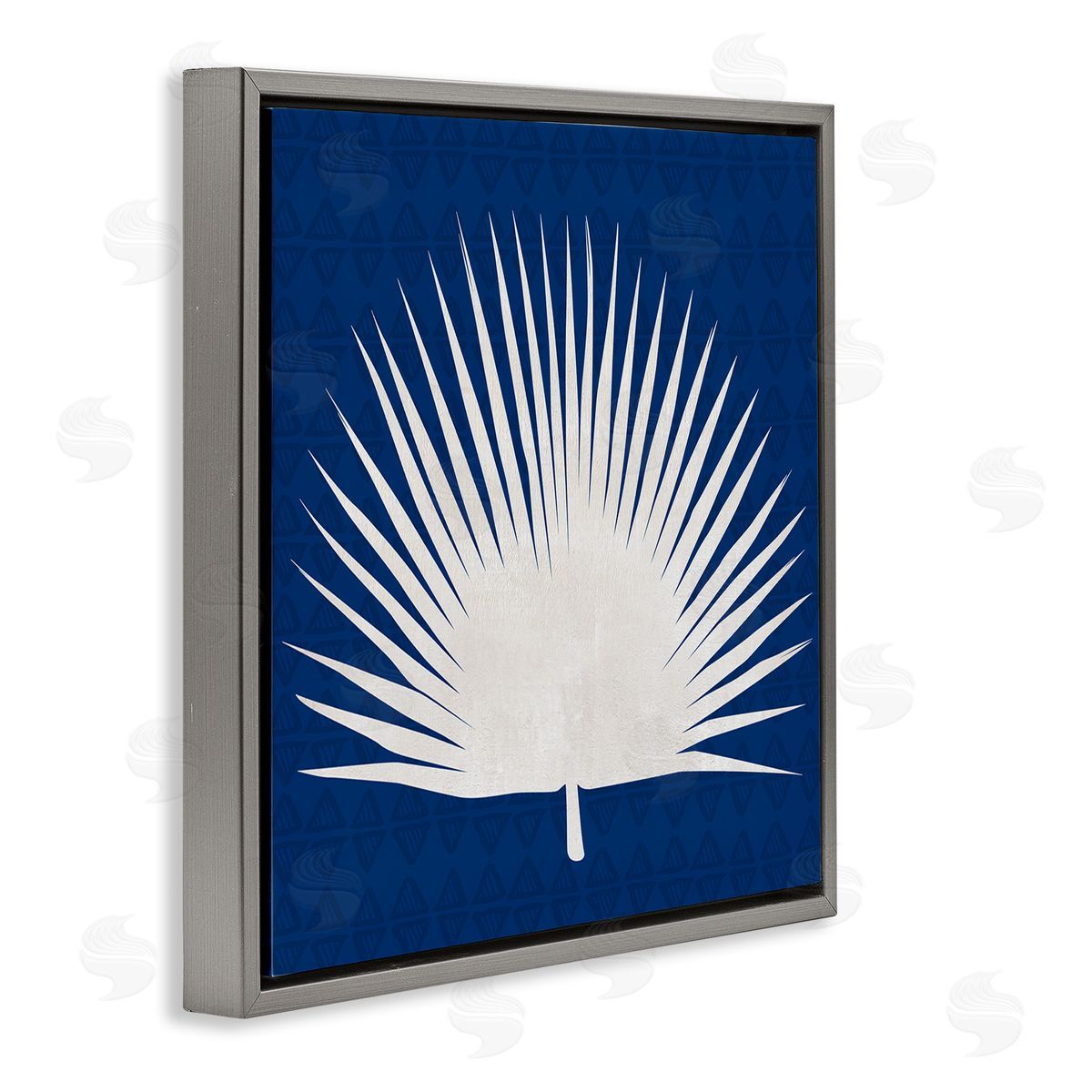 Susan Jill Fan Palm Leaf Silhouette Gray Floating Frame Canvas Wall Art Print