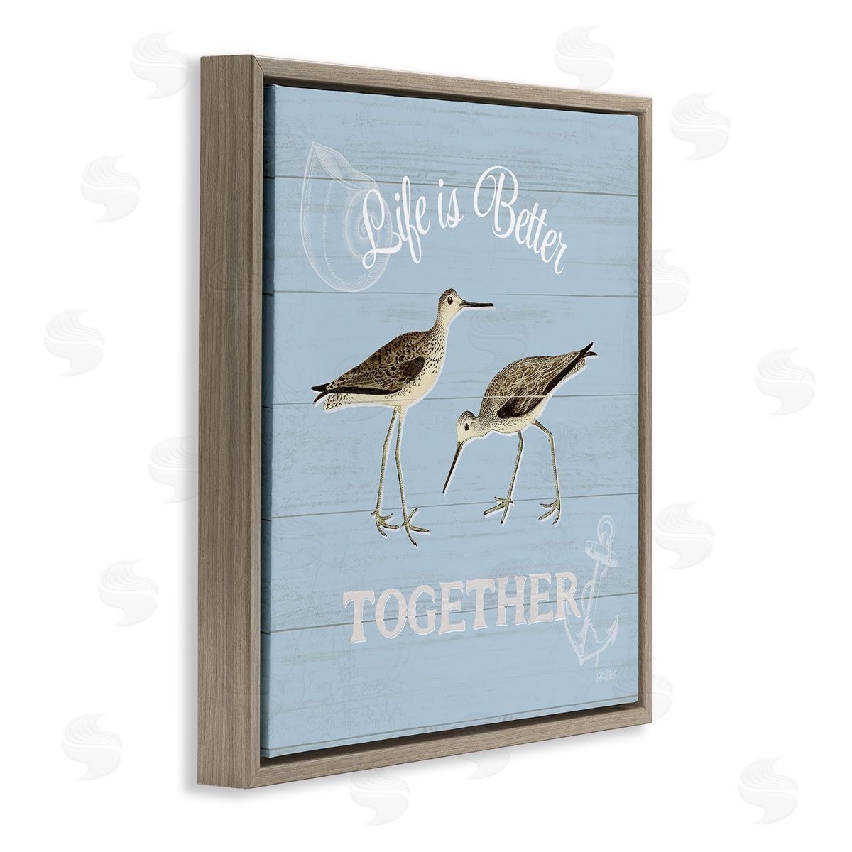 Better Together Coastal Sandpipers Brown Floating Frame Canvas Wall Art, Home Decor by Katie Pertiet
