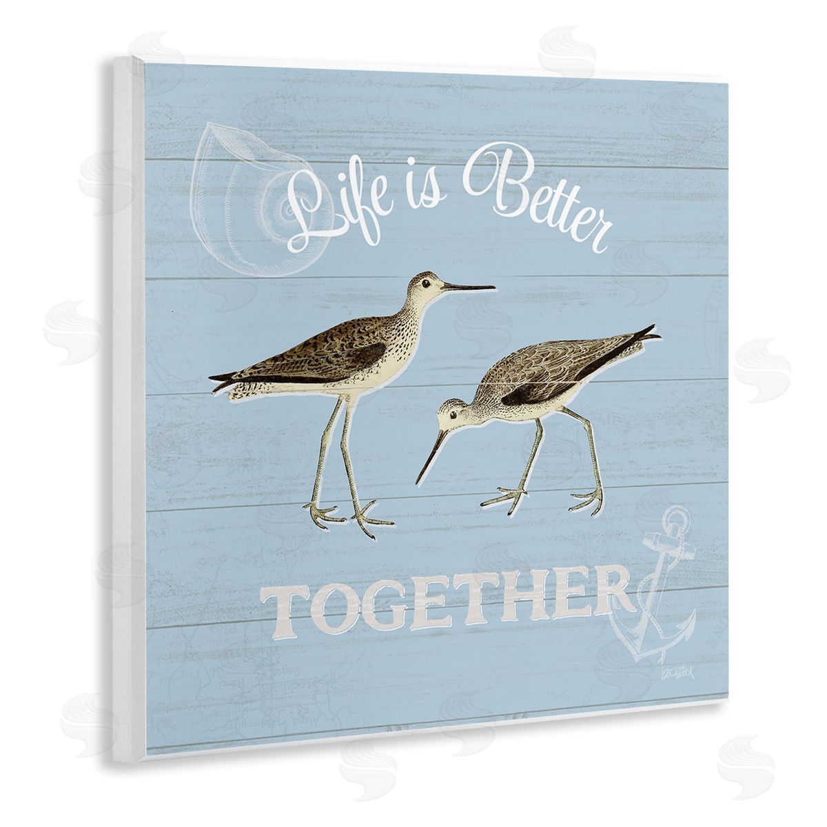 Better Together Coastal Sandpipers Wood Plaque Wall Art, Home Decor by Katie Pertiet