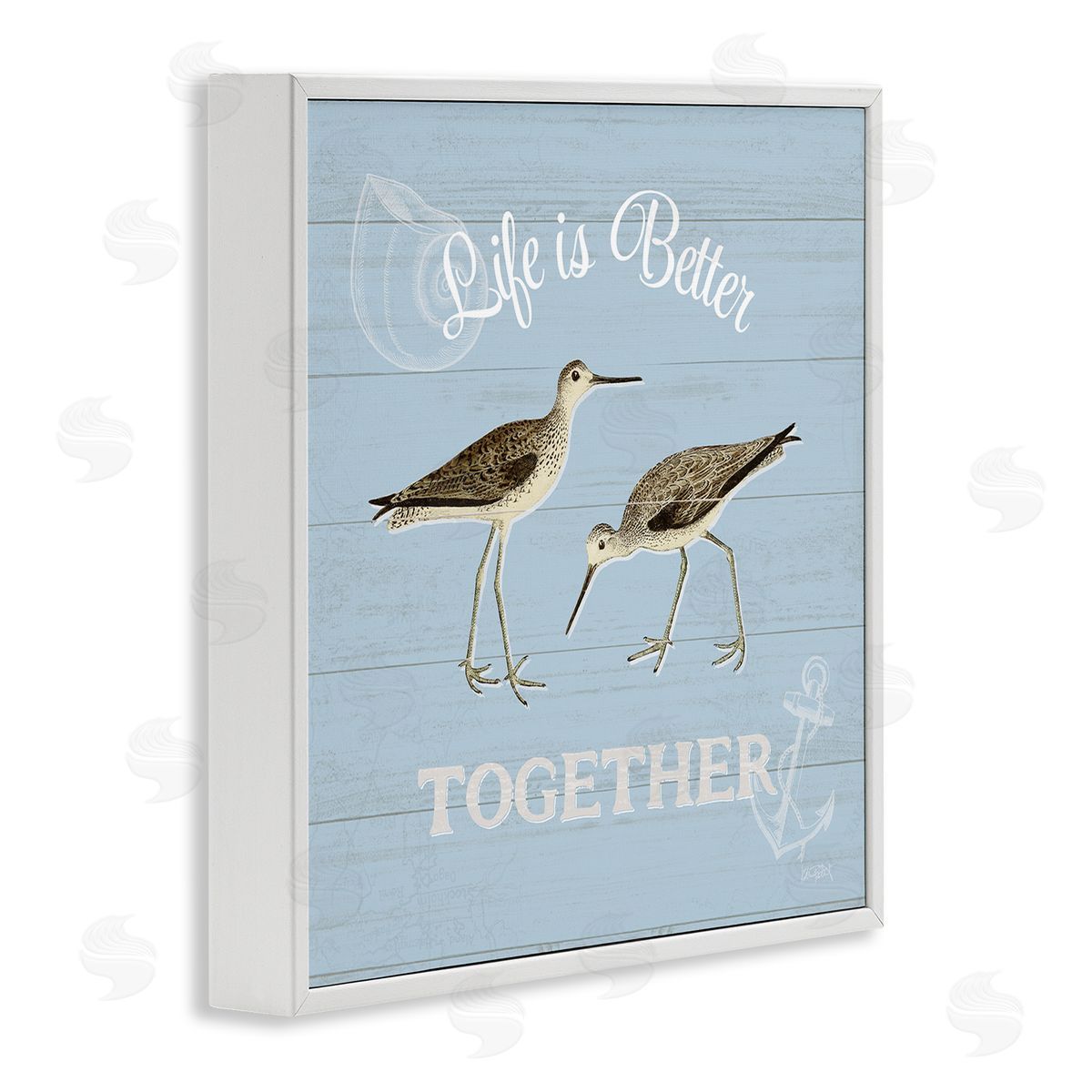 Better Together Coastal Sandpipers White Frame Print Wall Art, Home Decor by Katie Pertiet