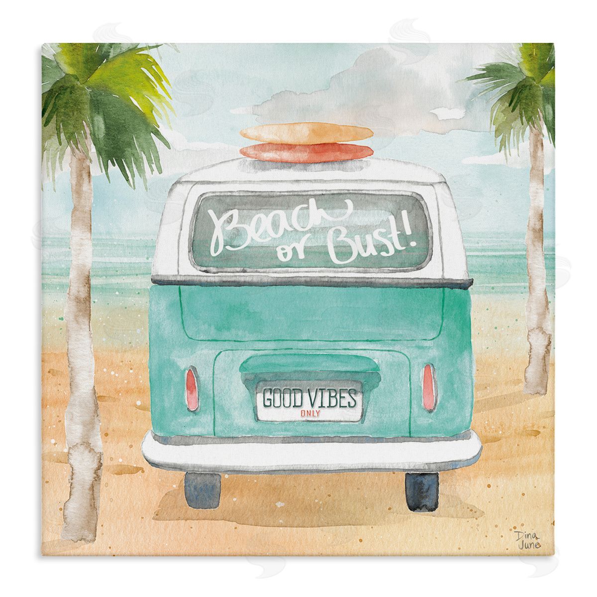 Dina June Beach or Bust Blue Surf Cruiser Stretched Canvas Wall Art Print