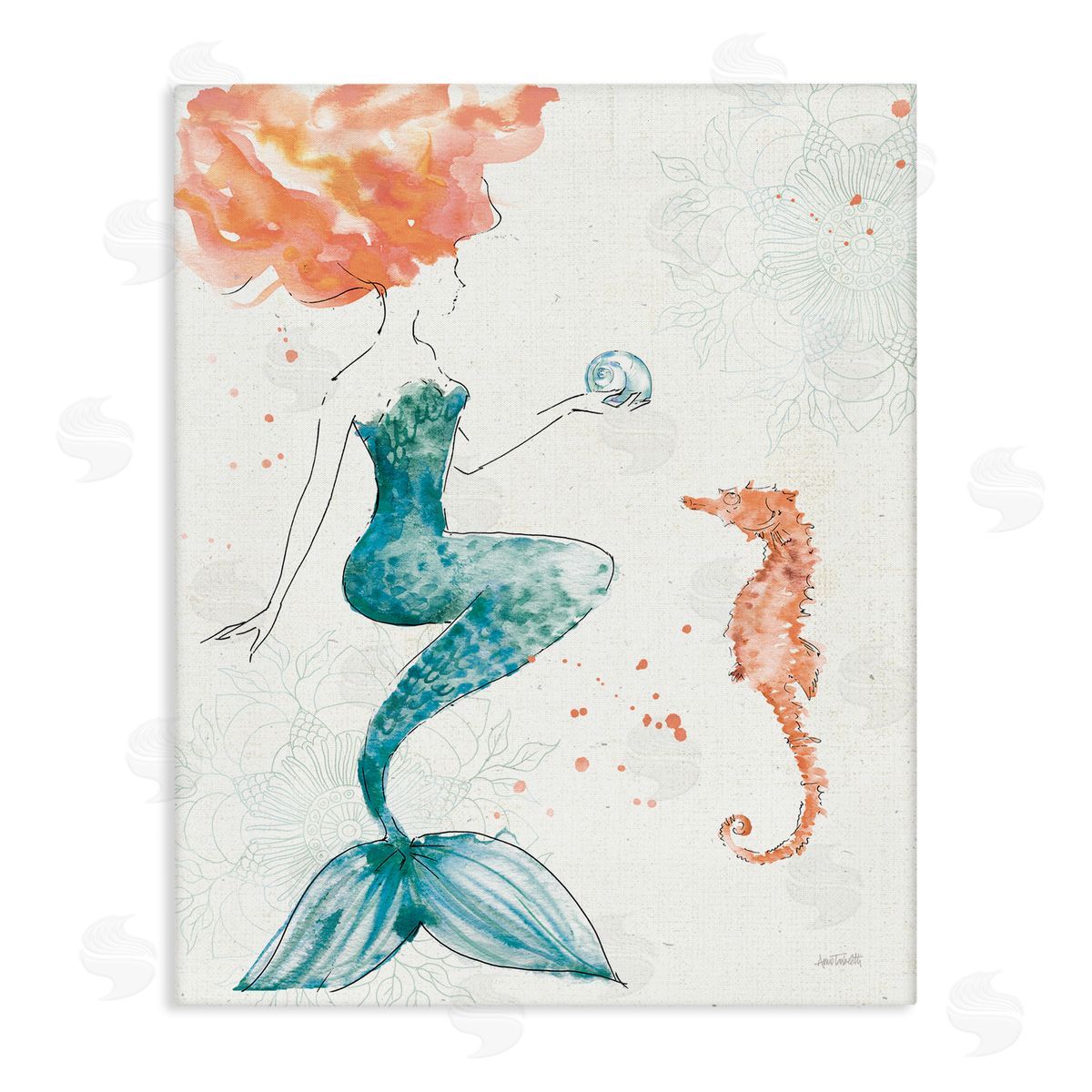 Mermaid and Ocean Seahorse Canvas Wall Art, Home Decor by Anne Tavoletti