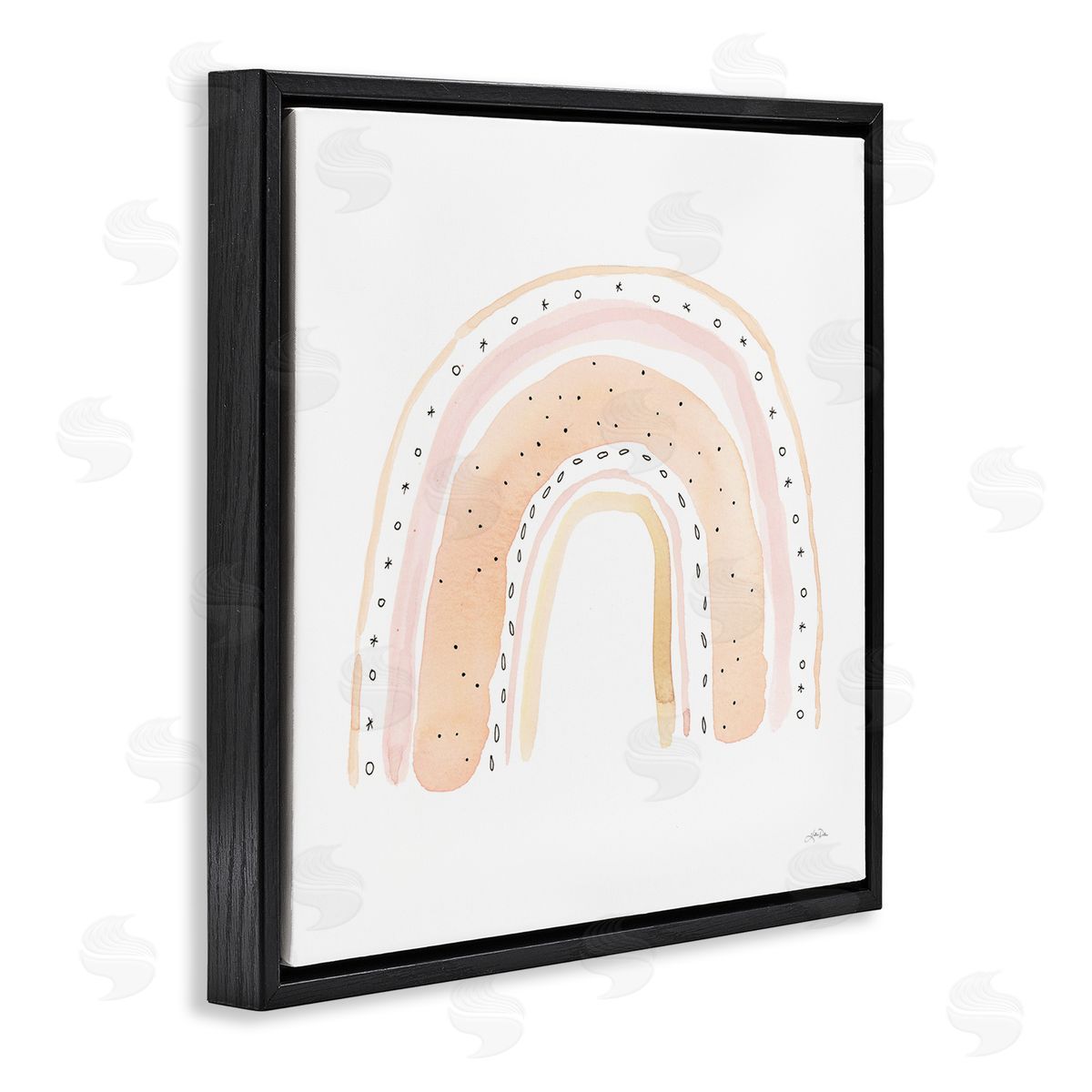 Katrina Pete Pastel Rainbow Patterned Doodle Stripes Black Floating Frame Canvas Wall Art Print