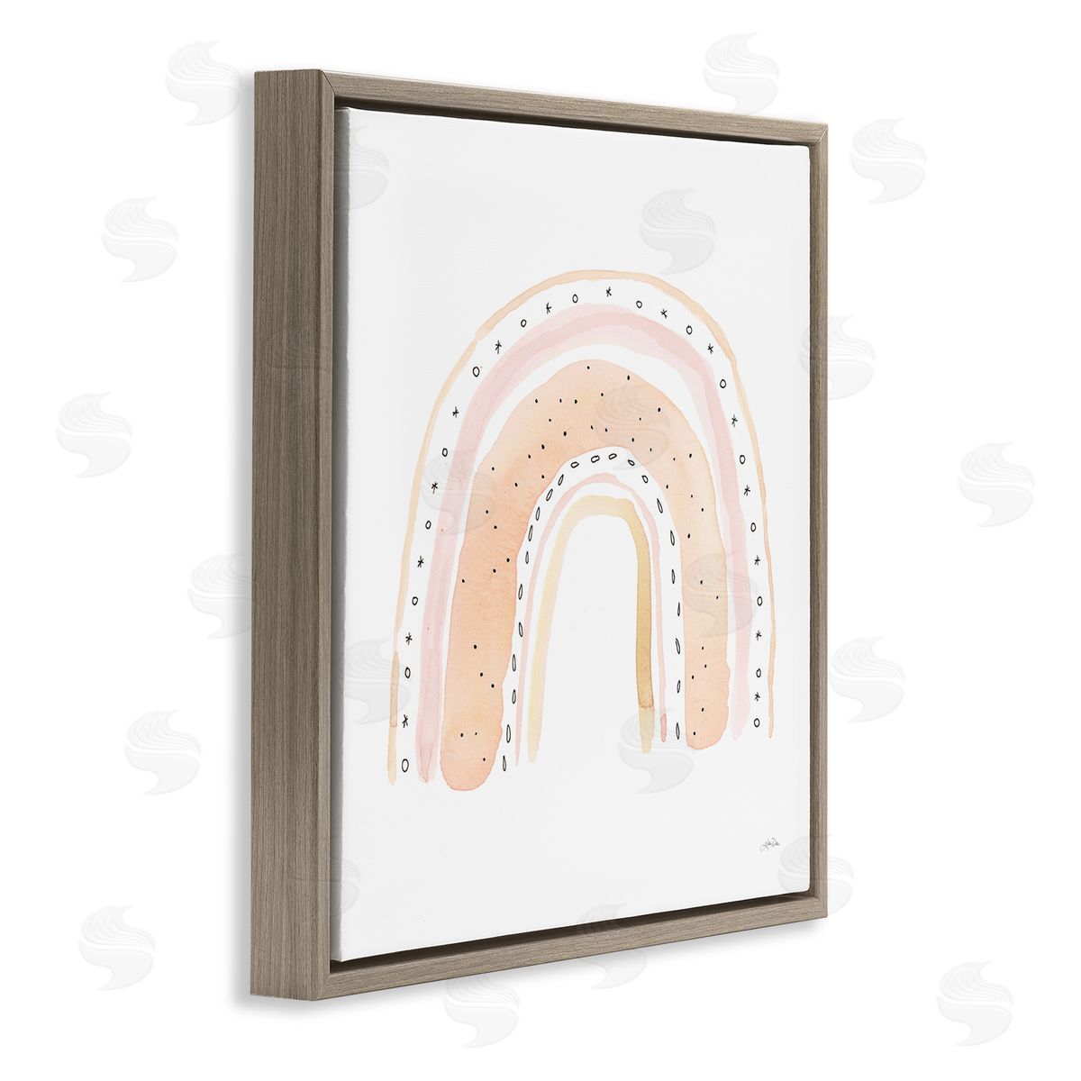 Katrina Pete Pastel Rainbow Patterned Doodle Stripes Brown Floating Frame Canvas Wall Art Print