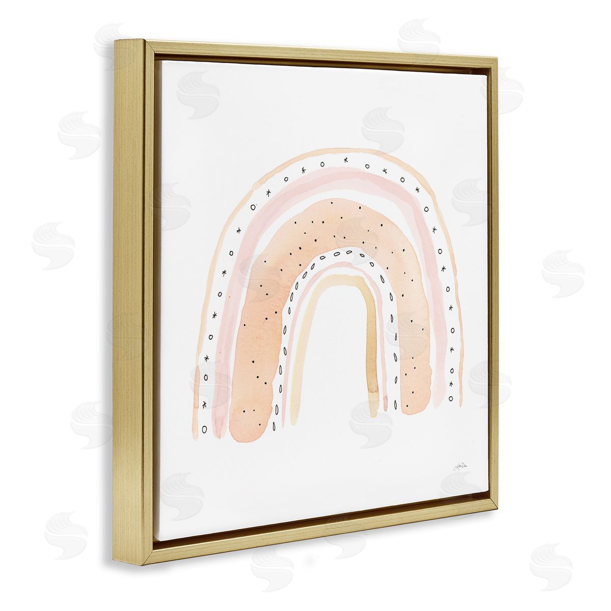 Katrina Pete Pastel Rainbow Patterned Doodle Stripes Gold Floating Frame Canvas Wall Art Print