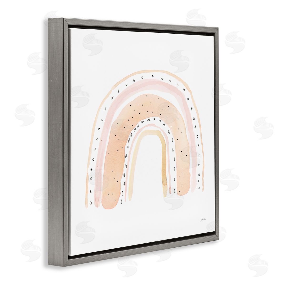 Katrina Pete Pastel Rainbow Patterned Doodle Stripes Gray Floating Frame Canvas Wall Art Print