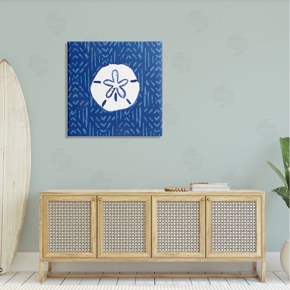 Mercedes Lopez Charro Sand Dollar Seashell Stripe Pattern Canvas Wall Art in Room