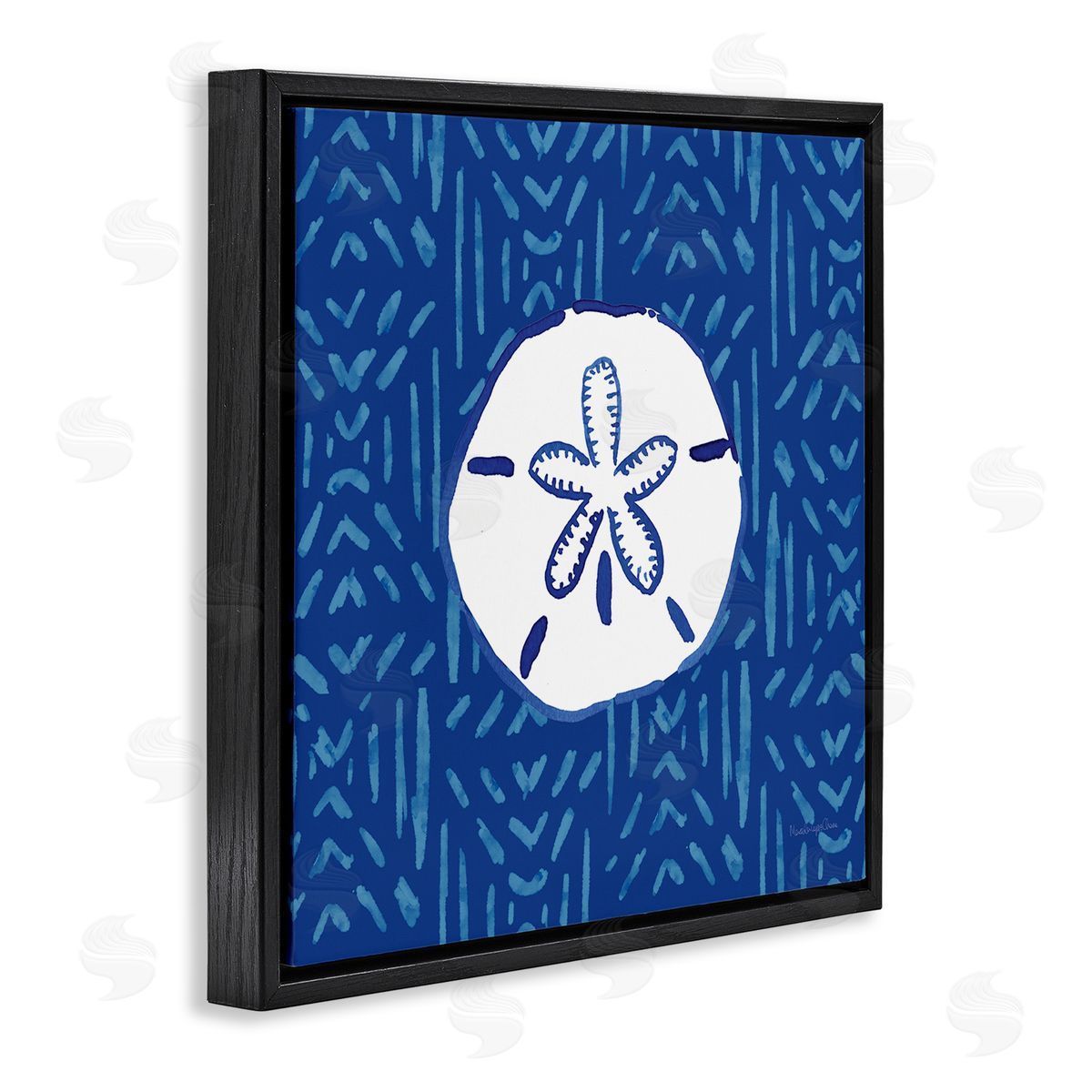Mercedes Lopez Charro Sand Dollar Seashell Stripe Pattern Black Floating Frame Canvas Wall Art Print