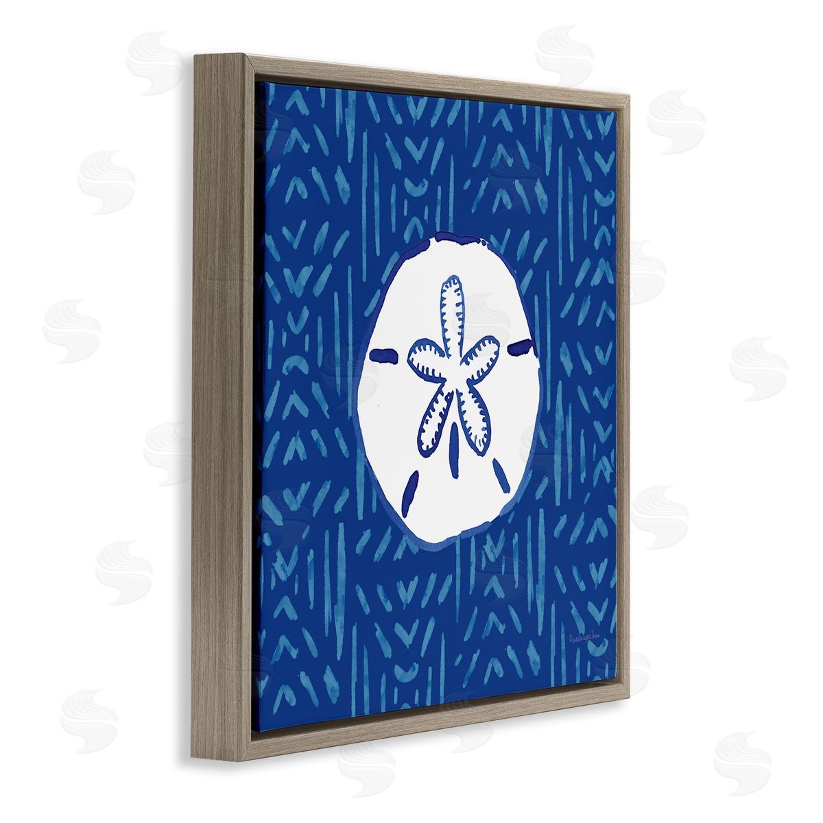 Mercedes Lopez Charro Sand Dollar Seashell Stripe Pattern Brown Floating Frame Canvas Wall Art Print
