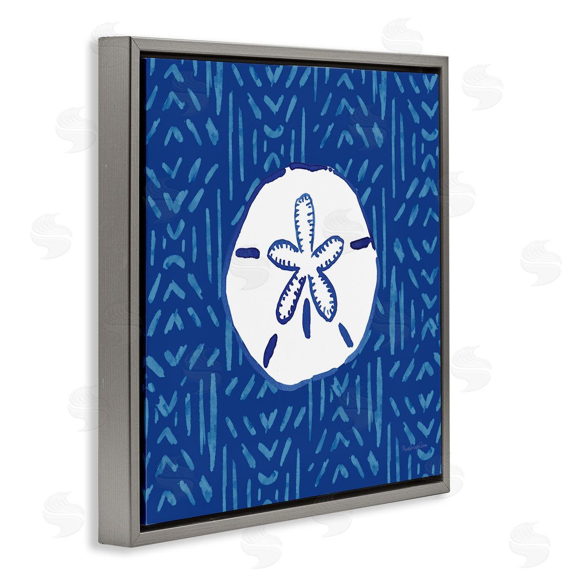 Mercedes Lopez Charro Sand Dollar Seashell Stripe Pattern Gray Floating Frame Canvas Wall Art Print