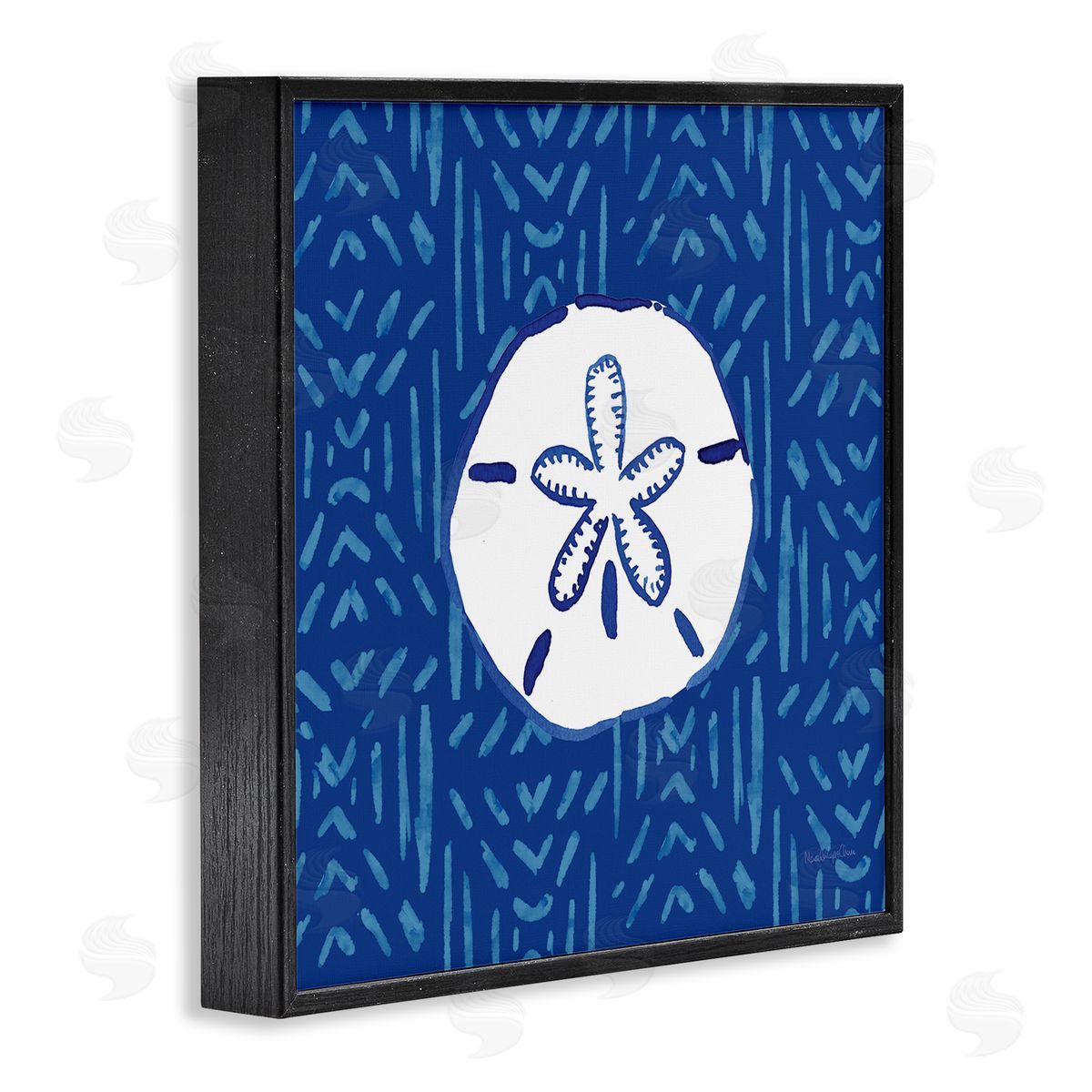 Mercedes Lopez Charro Sand Dollar Seashell Stripe Pattern Black Framed Glicee Wall Art Print