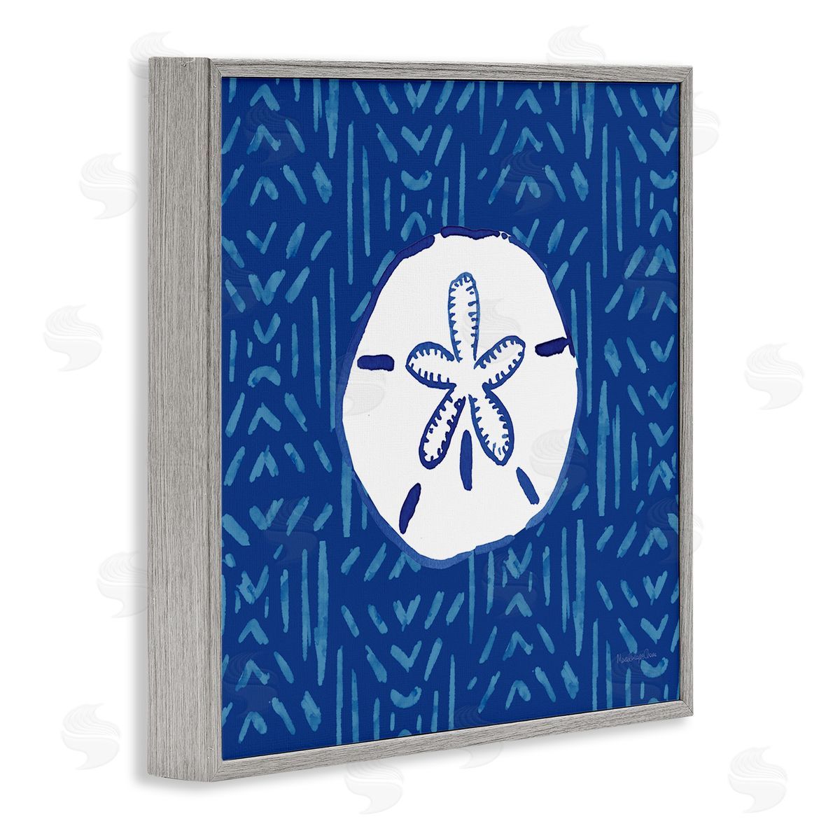 Mercedes Lopez Charro Sand Dollar Seashell Stripe Pattern Gray Framed Glicee Wall Art Print