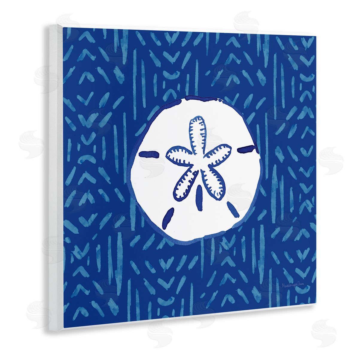 Mercedes Lopez Charro Sand Dollar Seashell Stripe Pattern Wooden Wall Plaque Art Print