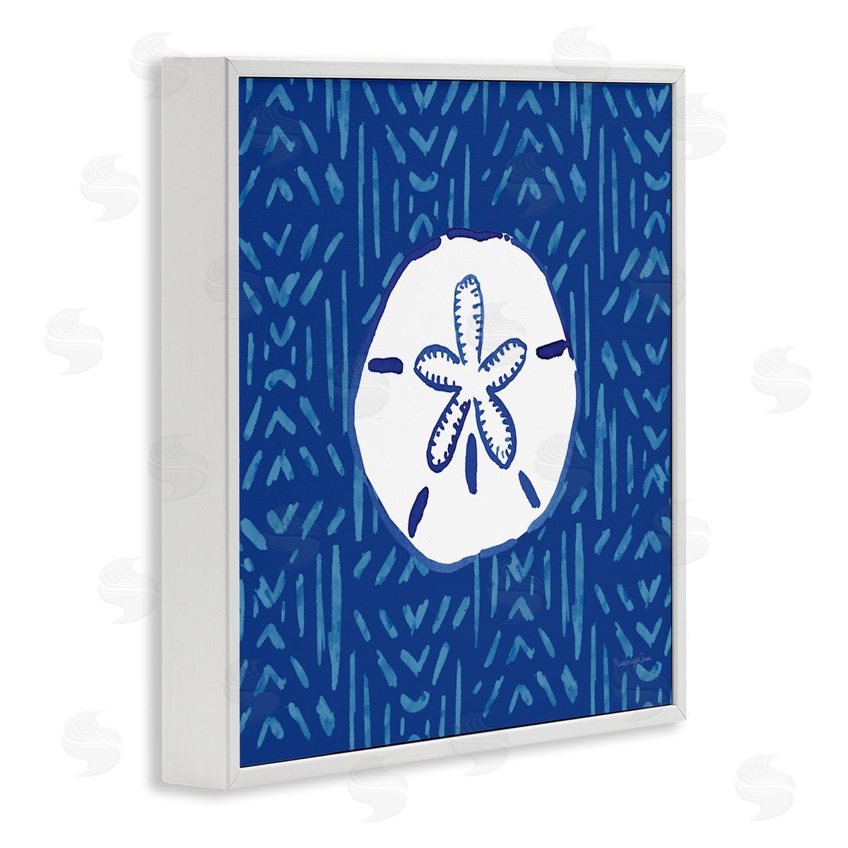 Mercedes Lopez Charro Sand Dollar Seashell Stripe Pattern White Framed Glicee Wall Art Print