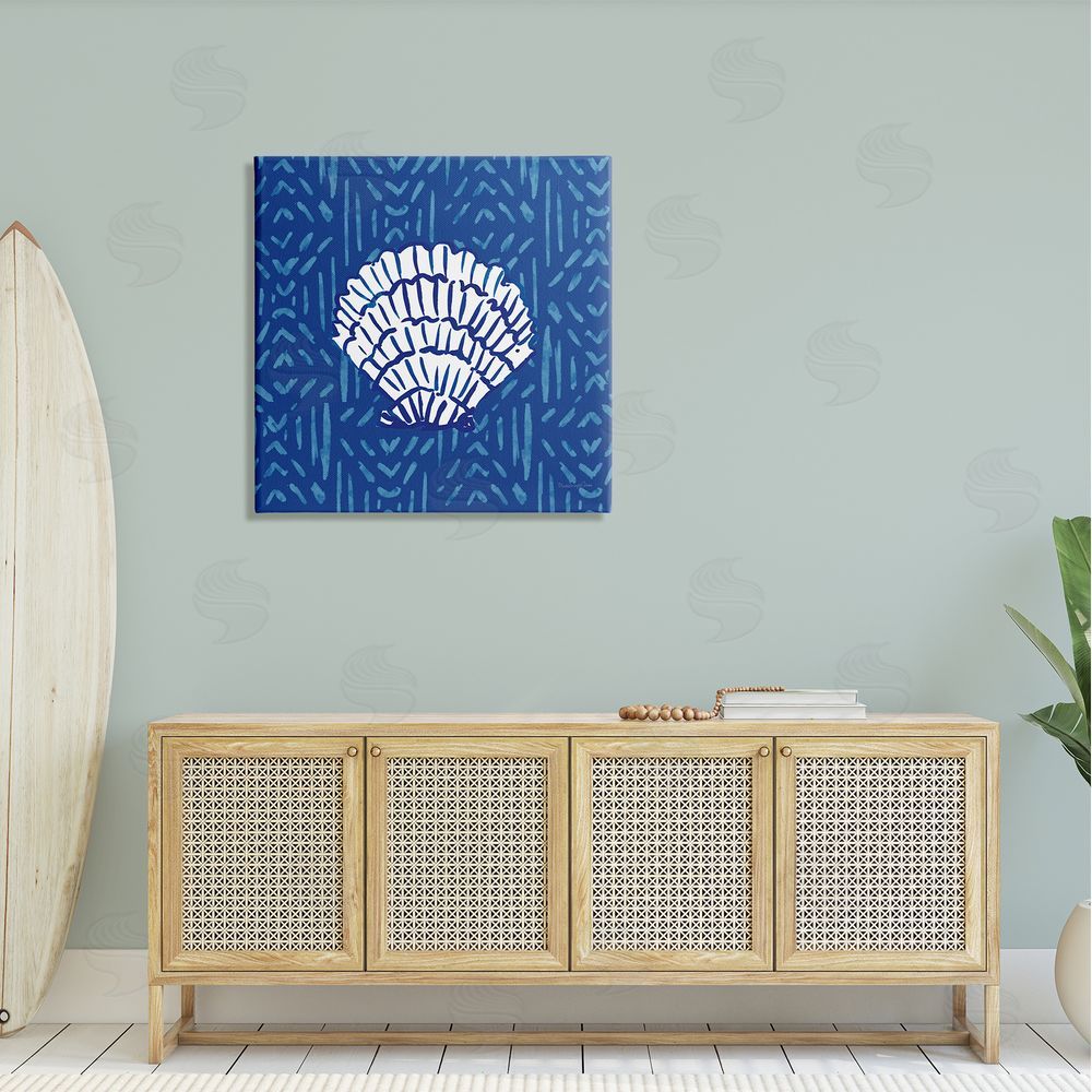 Mercedes Lopez Charro White Clam Shell Patterned Sea Life Canvas Wall Art in Room