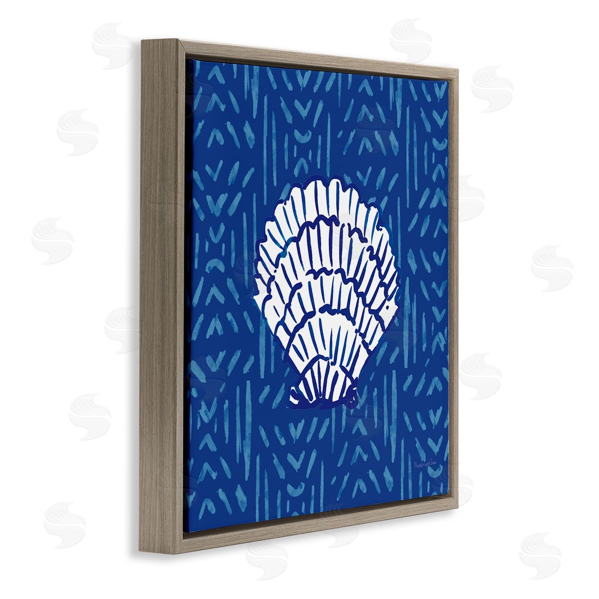 Mercedes Lopez Charro White Clam Shell Patterned Sea Life Brown Floating Frame Canvas Wall Art Print
