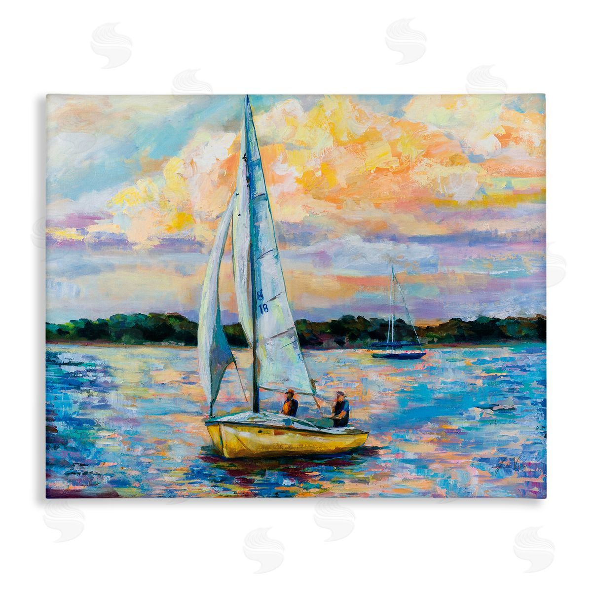 Vivid Nautical Sailboat Landscape Canvas Wall Art, Home Decor by Jeanette Vertentes