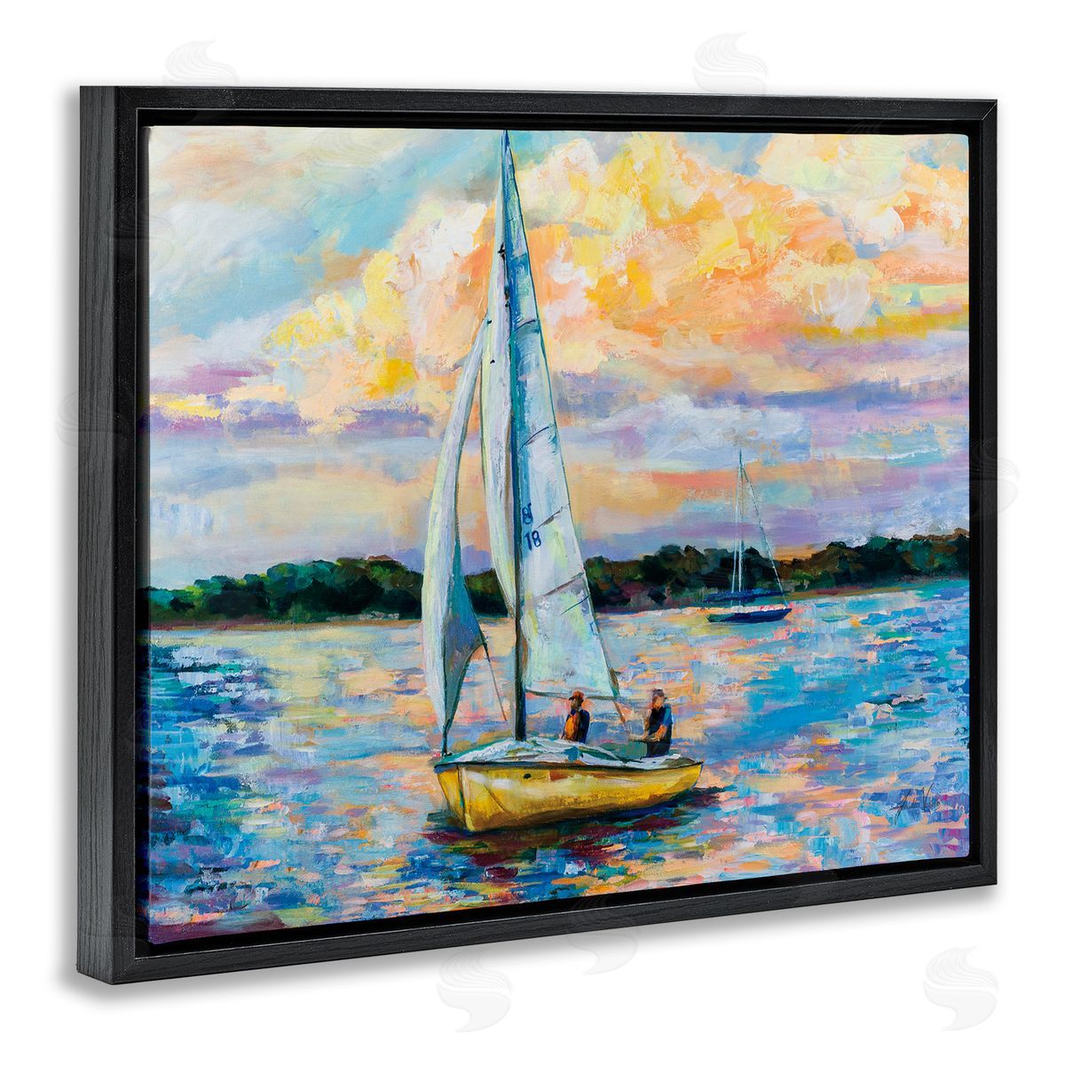 Vivid Nautical Sailboat Landscape Black Floating Frame Canvas Wall Art, Home Decor by Jeanette Vertentes