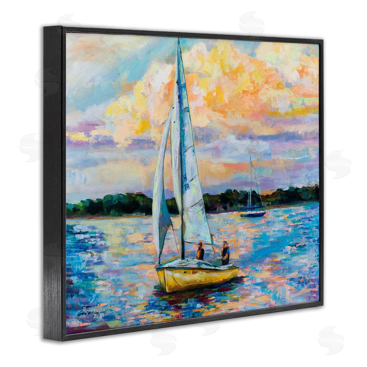 Vivid Nautical Sailboat Landscape Black Frame Print Wall Art, Home Decor by Jeanette Vertentes