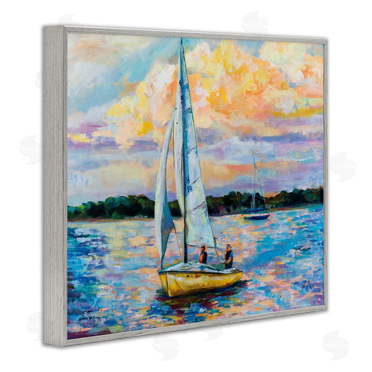 Vivid Nautical Sailboat Landscape Grey Frame Print Wall Art, Home Decor by Jeanette Vertentes