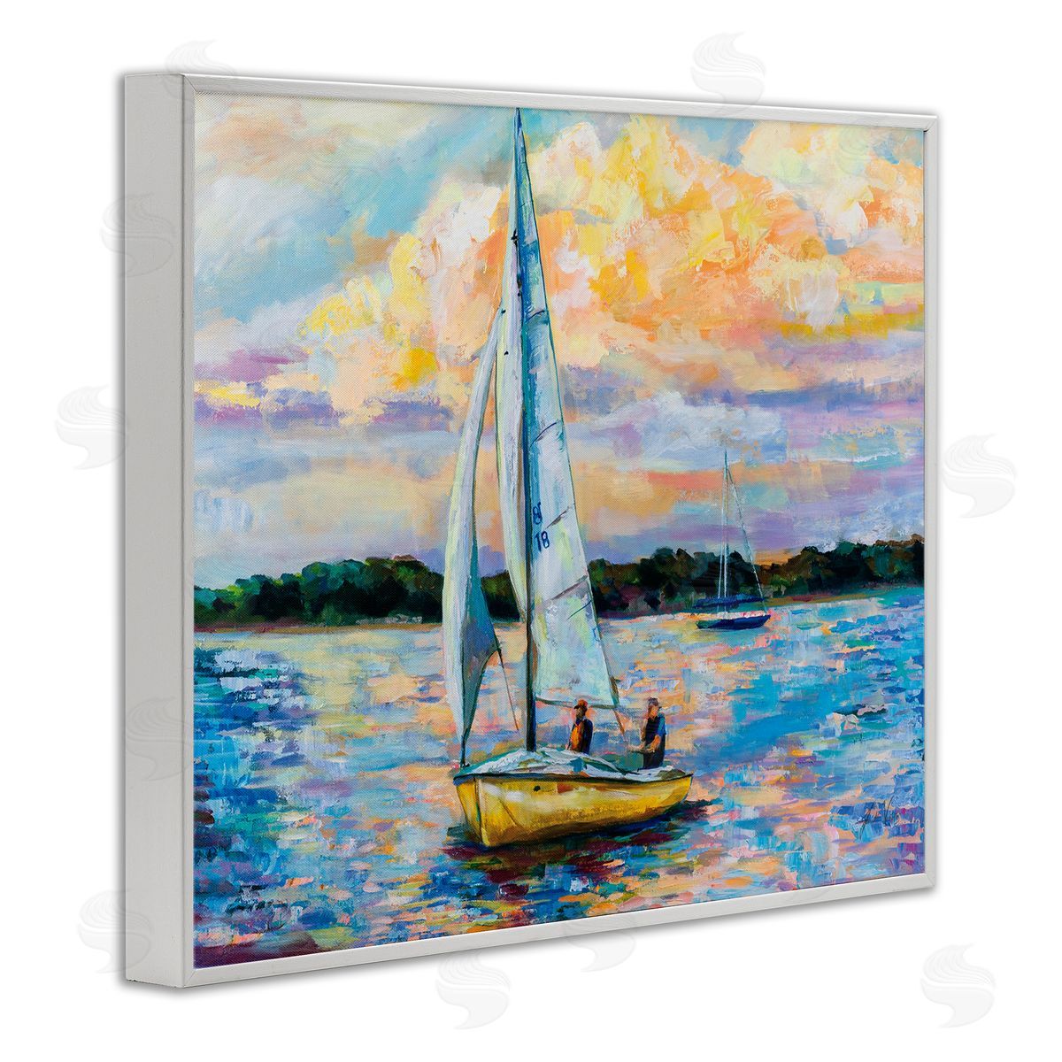 Vivid Nautical Sailboat Landscape White Frame Print Wall Art, Home Decor by Jeanette Vertentes