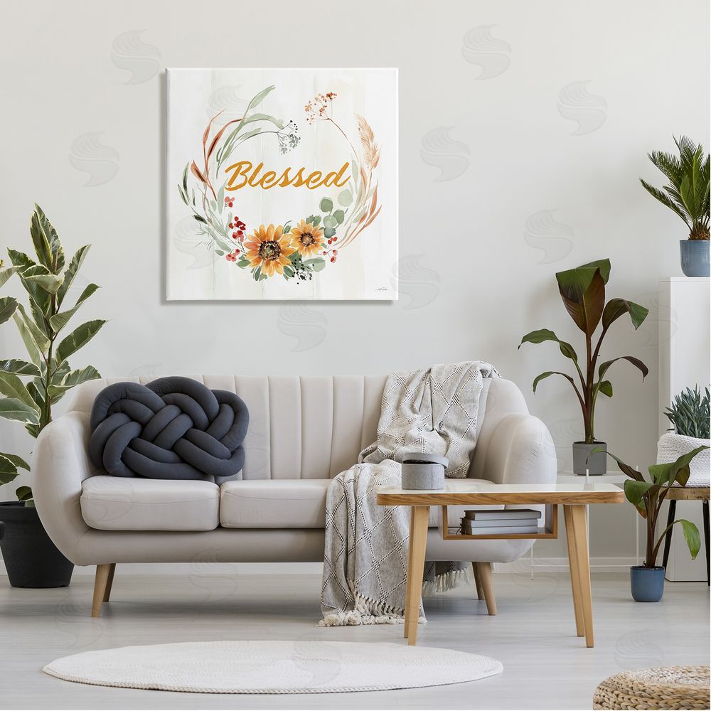 Katrina Pete Blessed Farmhouse Wreath Phrase Canvas Wall Art in Room