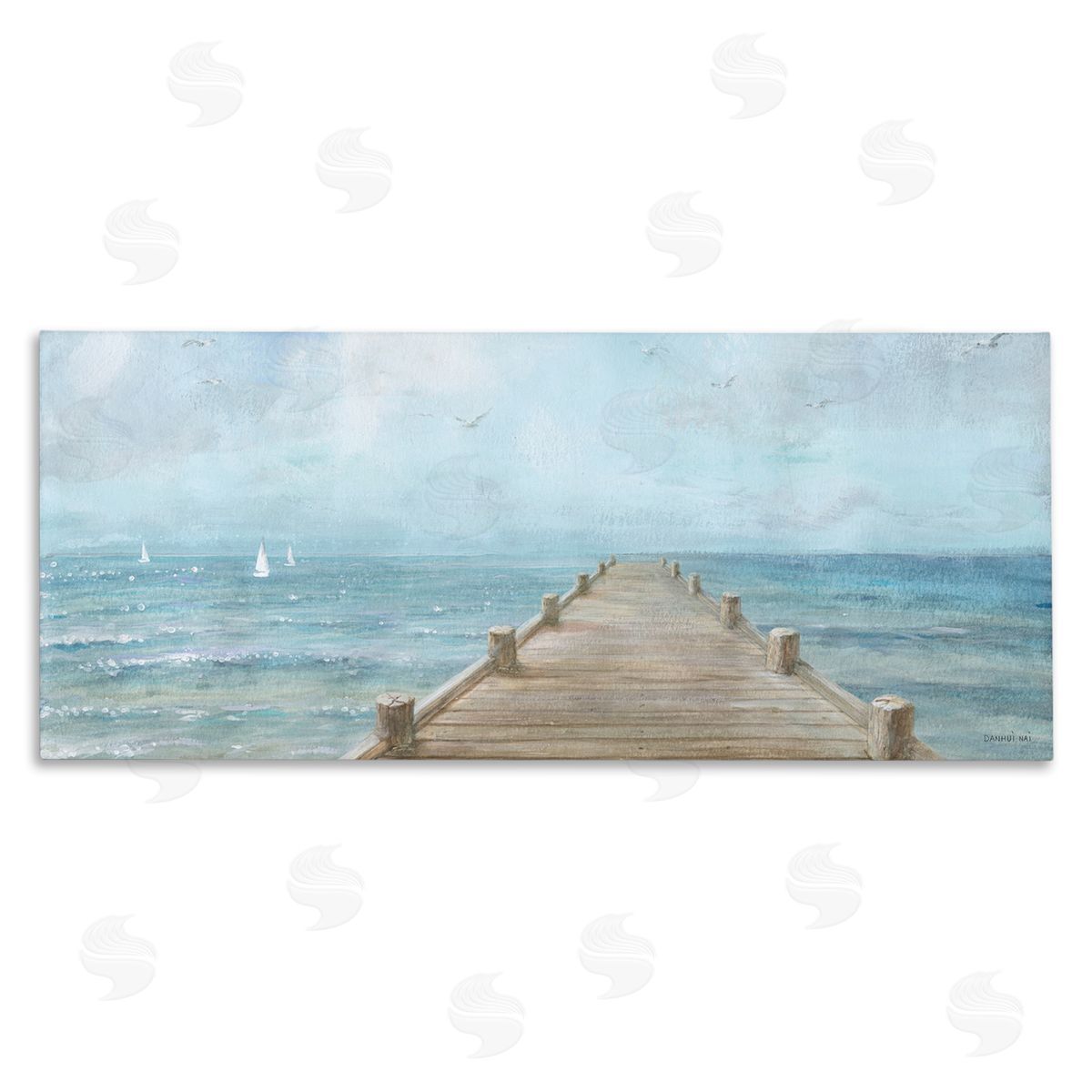 Waterfront Pier Coastal Ocean View Canvas Wall Art, Home Decor by Danhui Nai