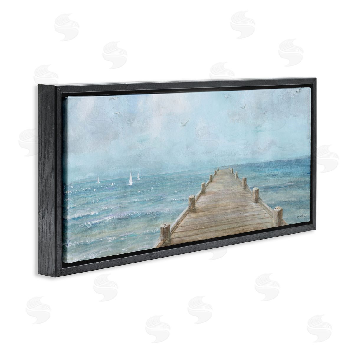 Waterfront Pier Coastal Ocean View Black Floating Frame Canvas Wall Art, Home Decor by Danhui Nai
