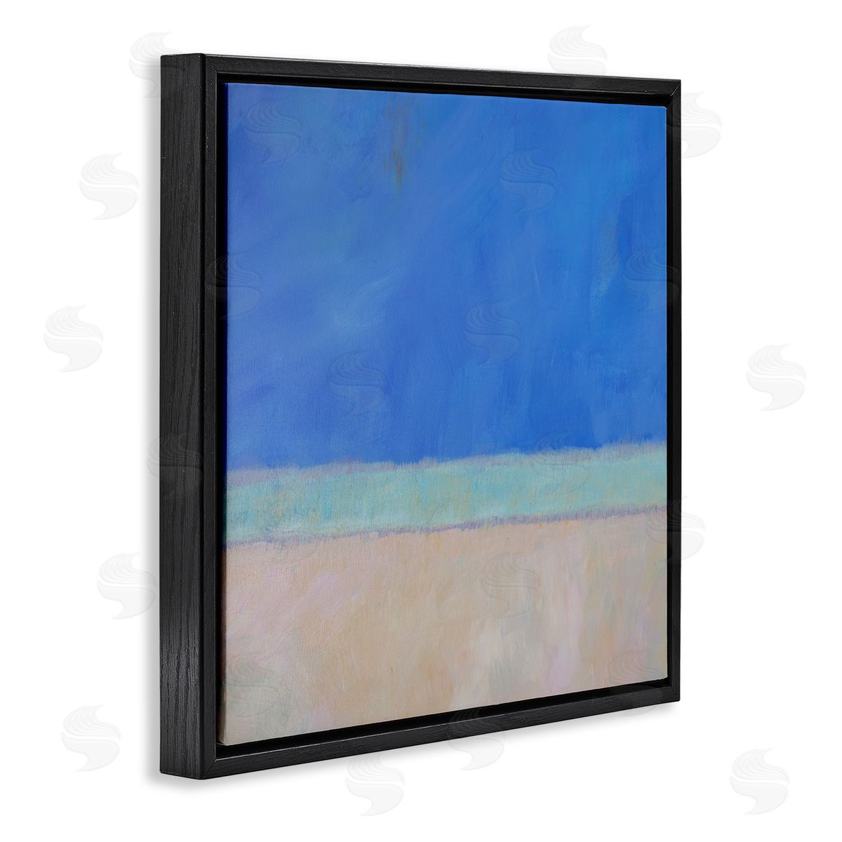Carol Young Abstract Blocked Landscape Blue Stripe Black Floating Frame Canvas Wall Art Print