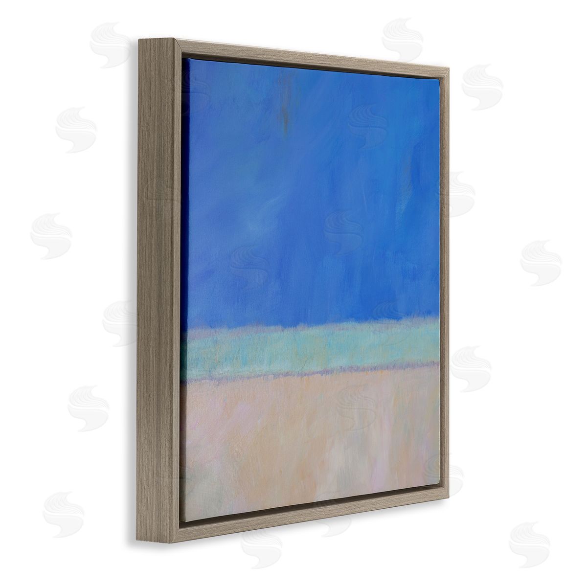 Carol Young Abstract Blocked Landscape Blue Stripe Brown Floating Frame Canvas Wall Art Print